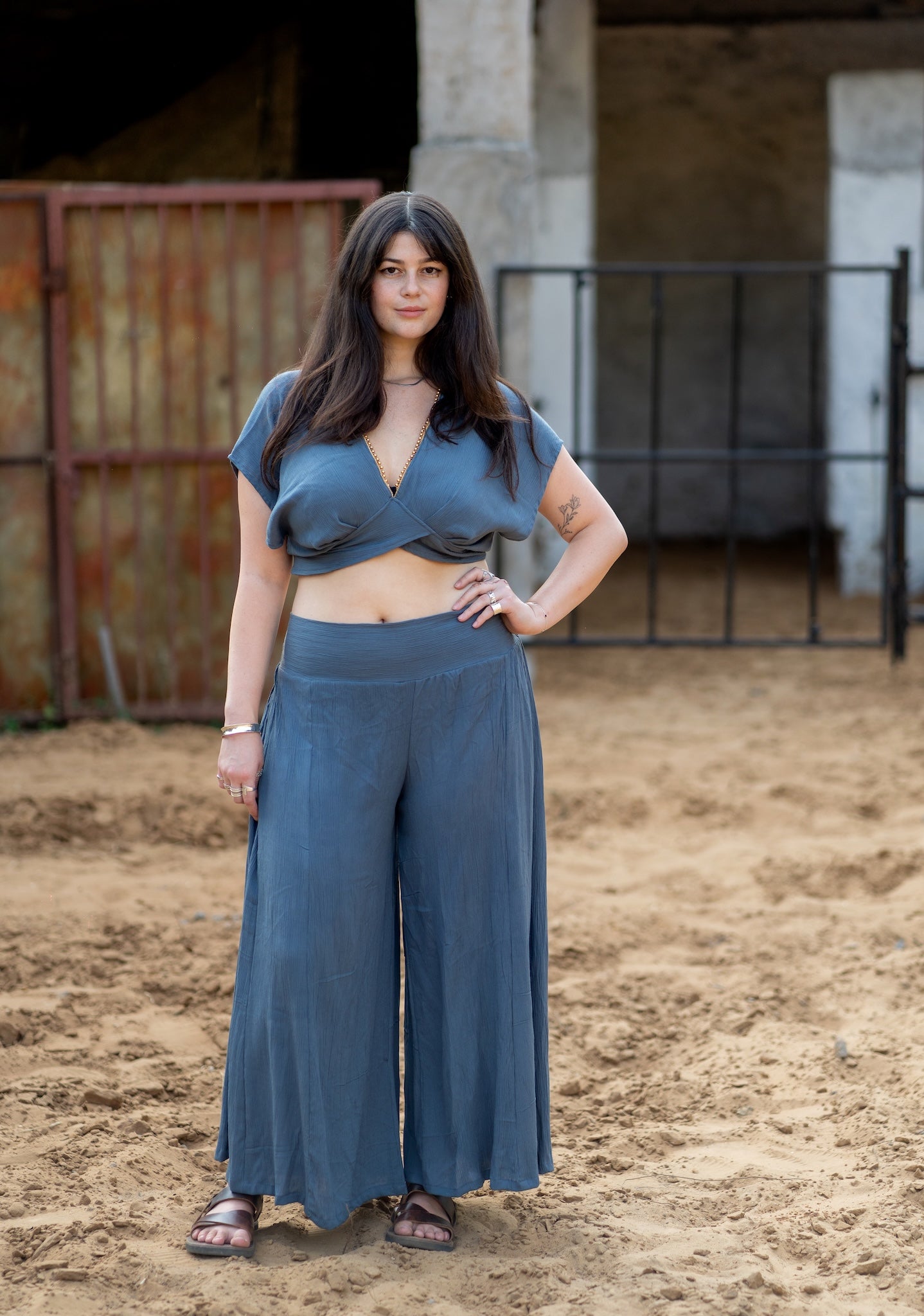 Boho ChicTwo-Piece Set - Top and Trousers Black