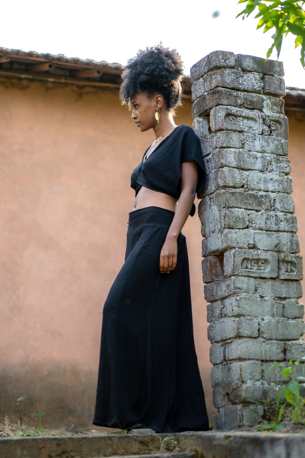 Boho ChicTwo-Piece Set - Top and Trousers Black