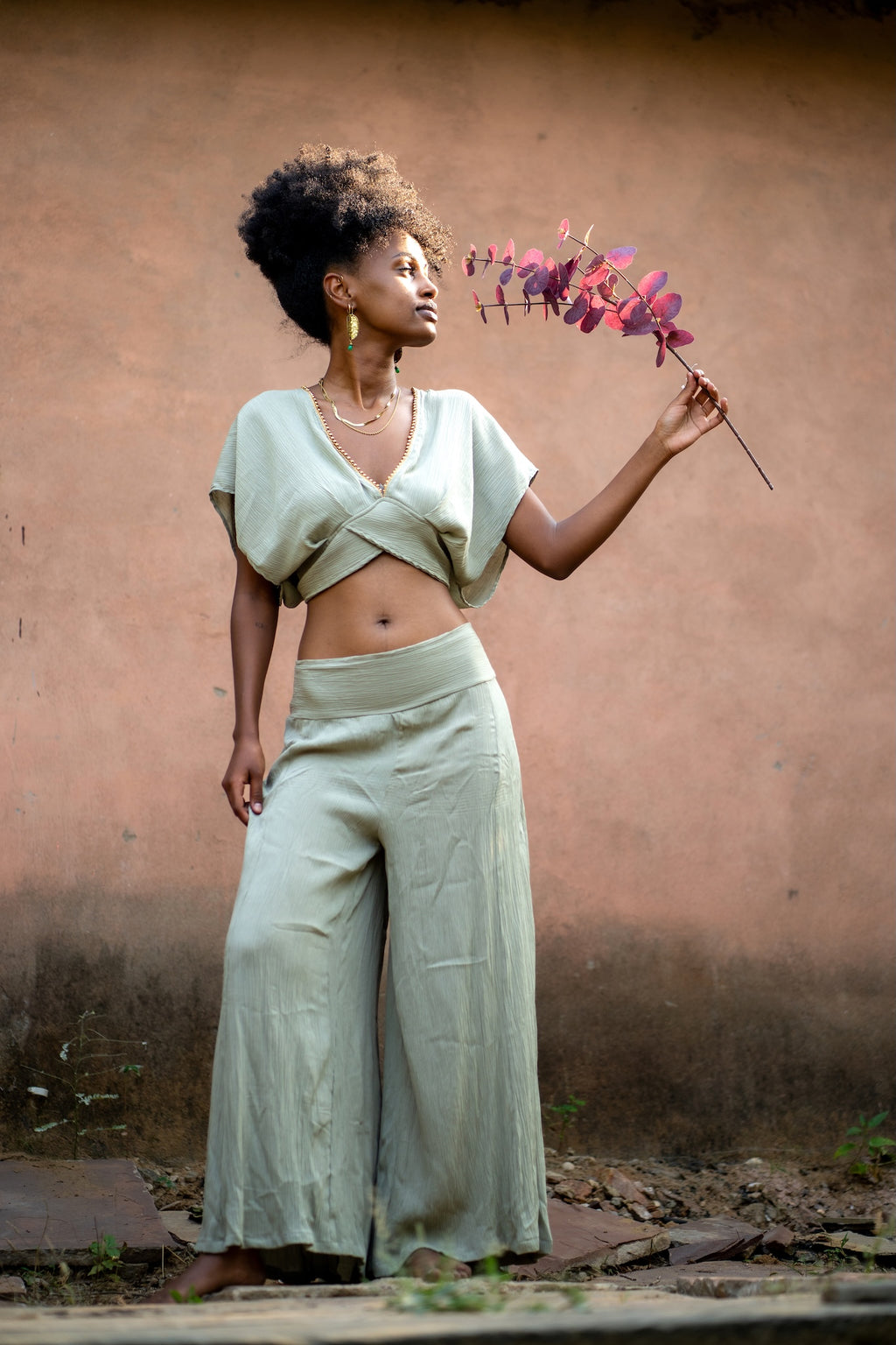 Black Boho Two-Piece Set - Top and Trousers