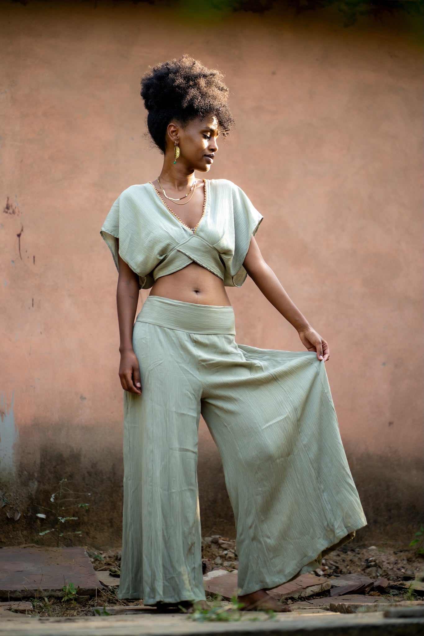 Boho ChicTwo-Piece Set - Top and Trousers Green
