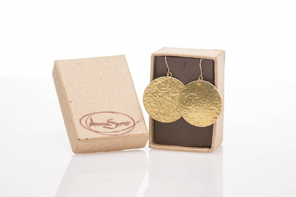 Round hammered brass earrings