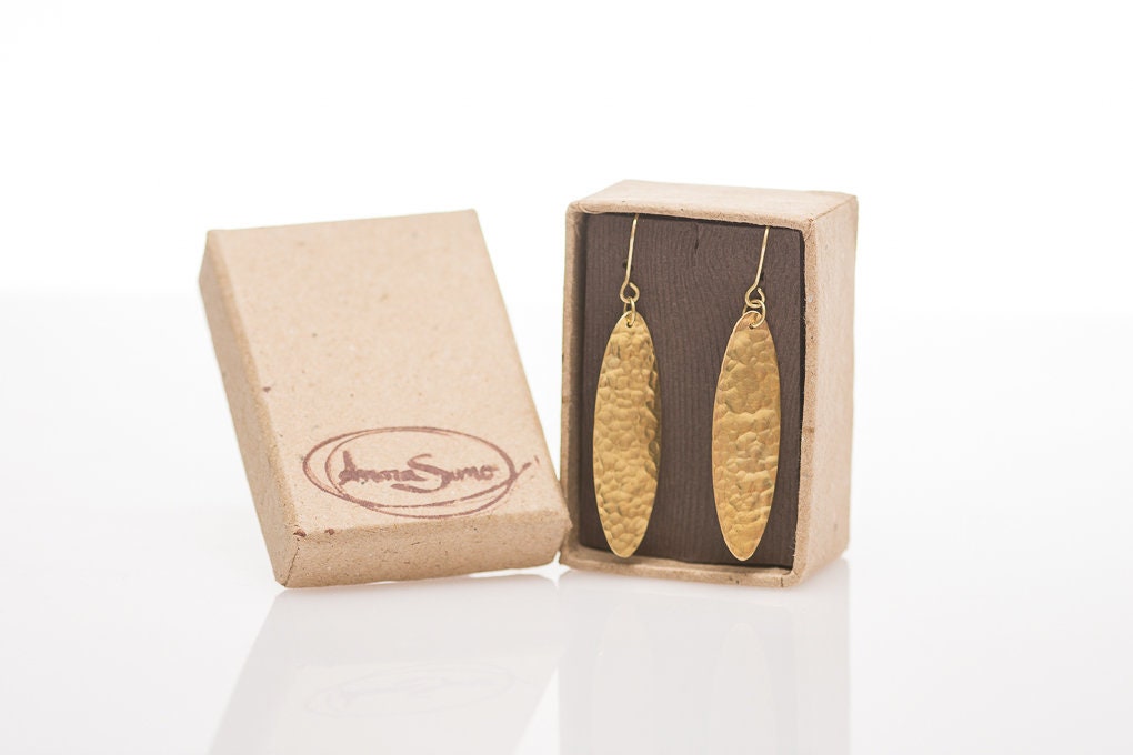 Oval brass drop earrings