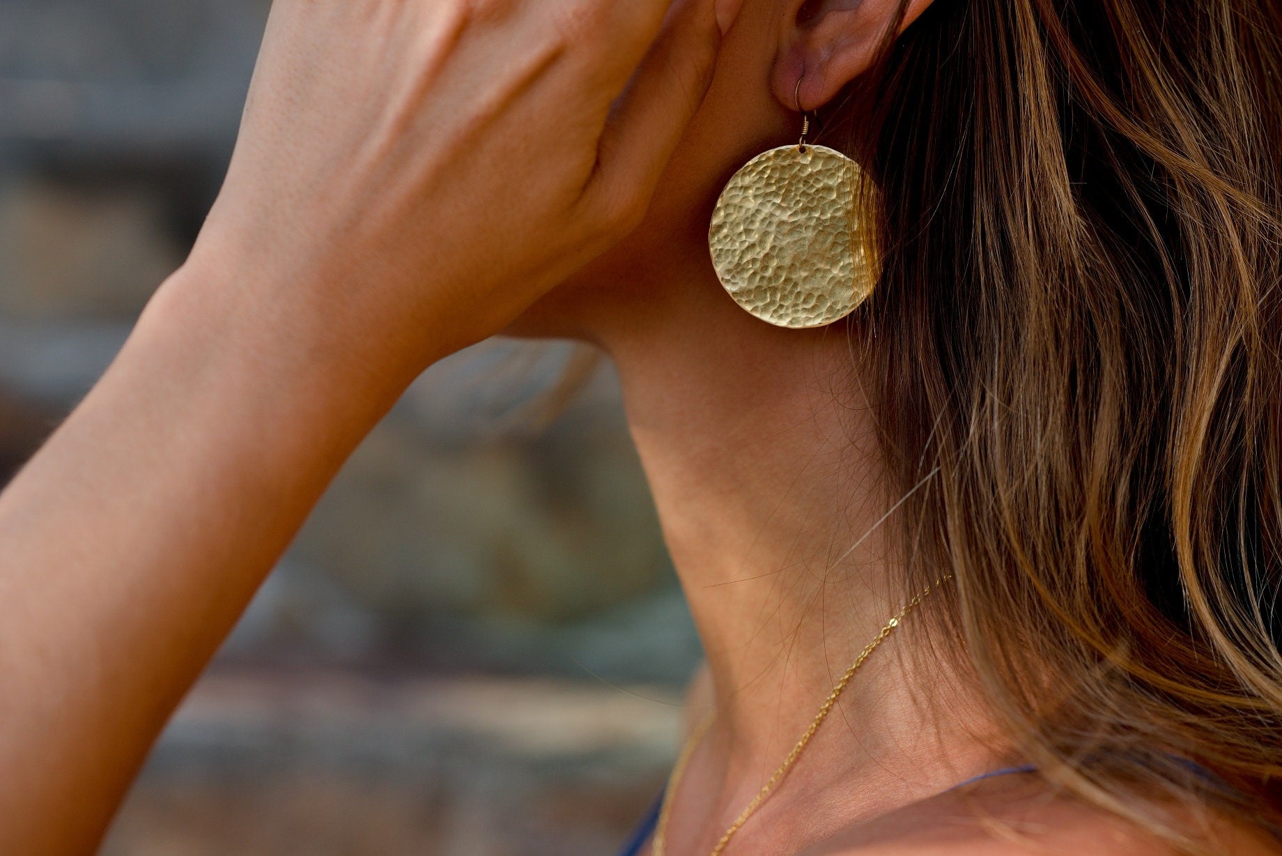 Round hammered brass earrings