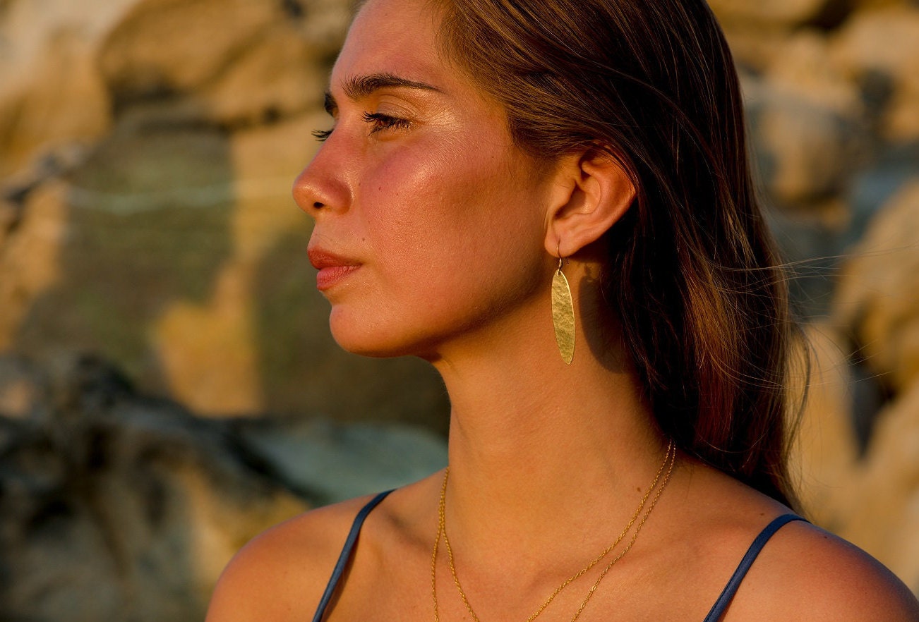 Oval brass drop earrings