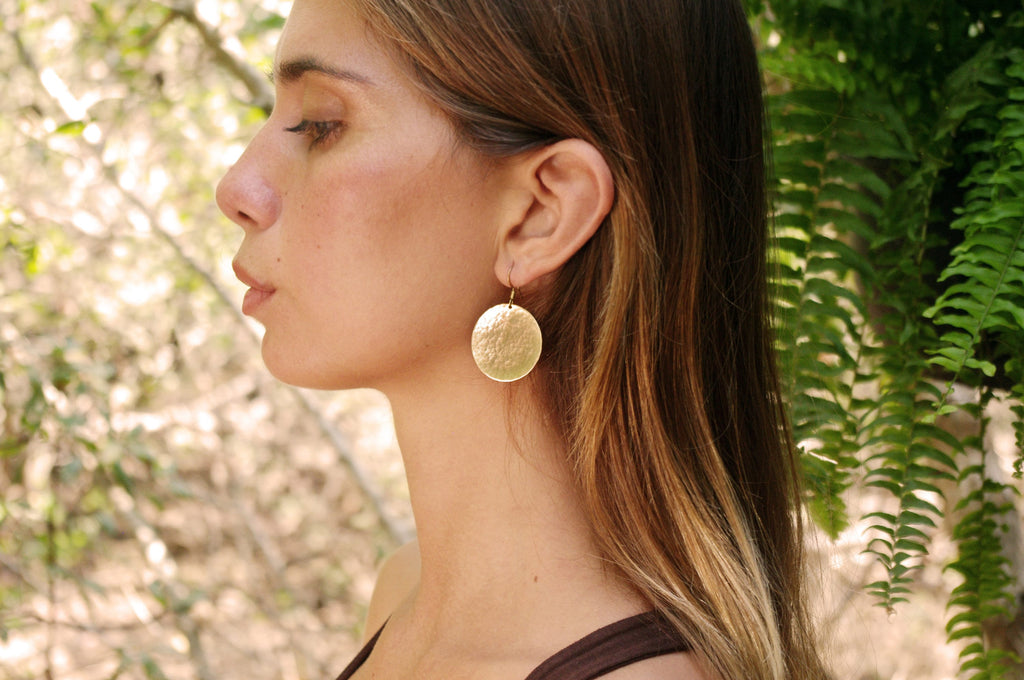 Round hammered brass earrings