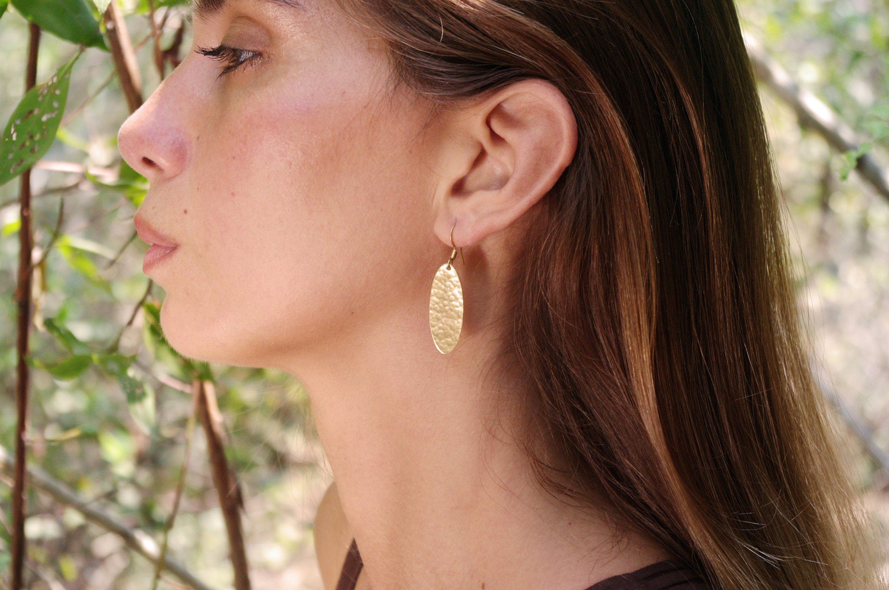 Oval brass drop earrings