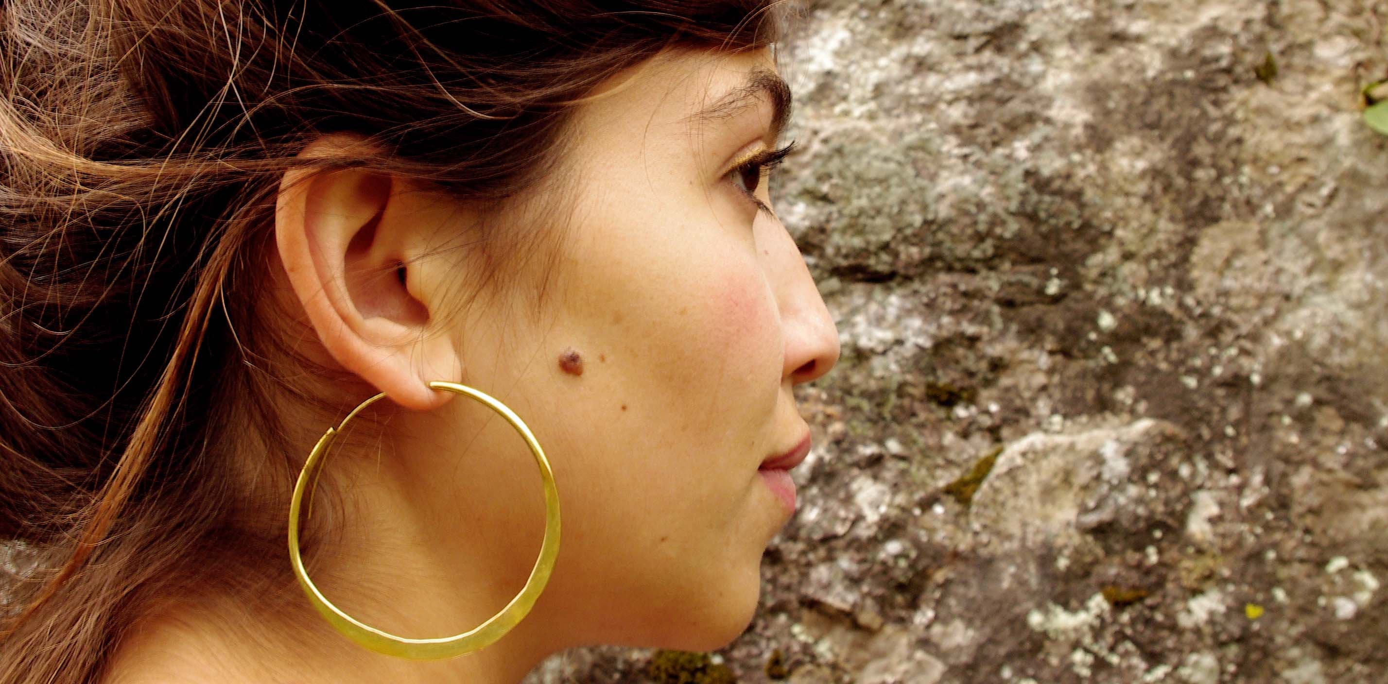 Large brass hoops, gold hoops, flat hoops, gold earrings, gold jewelry, minimalist jewelry