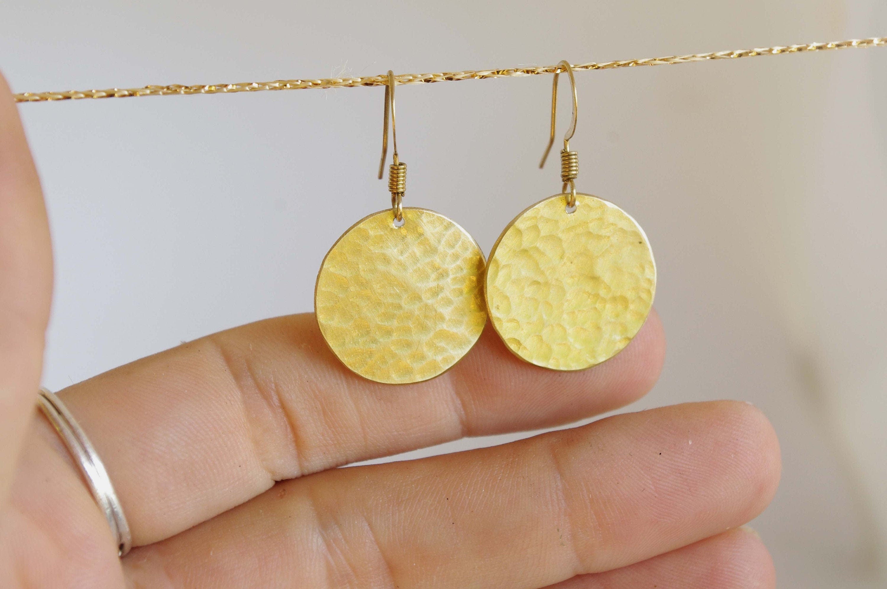 Small round gold-plated brass earrings