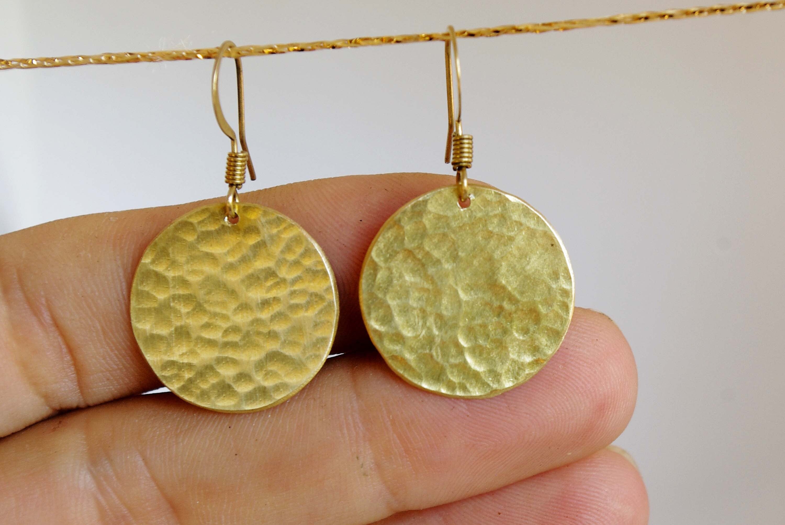 Round gold-plated earrings, brass earrings, gold disc earrings, large gold earrings