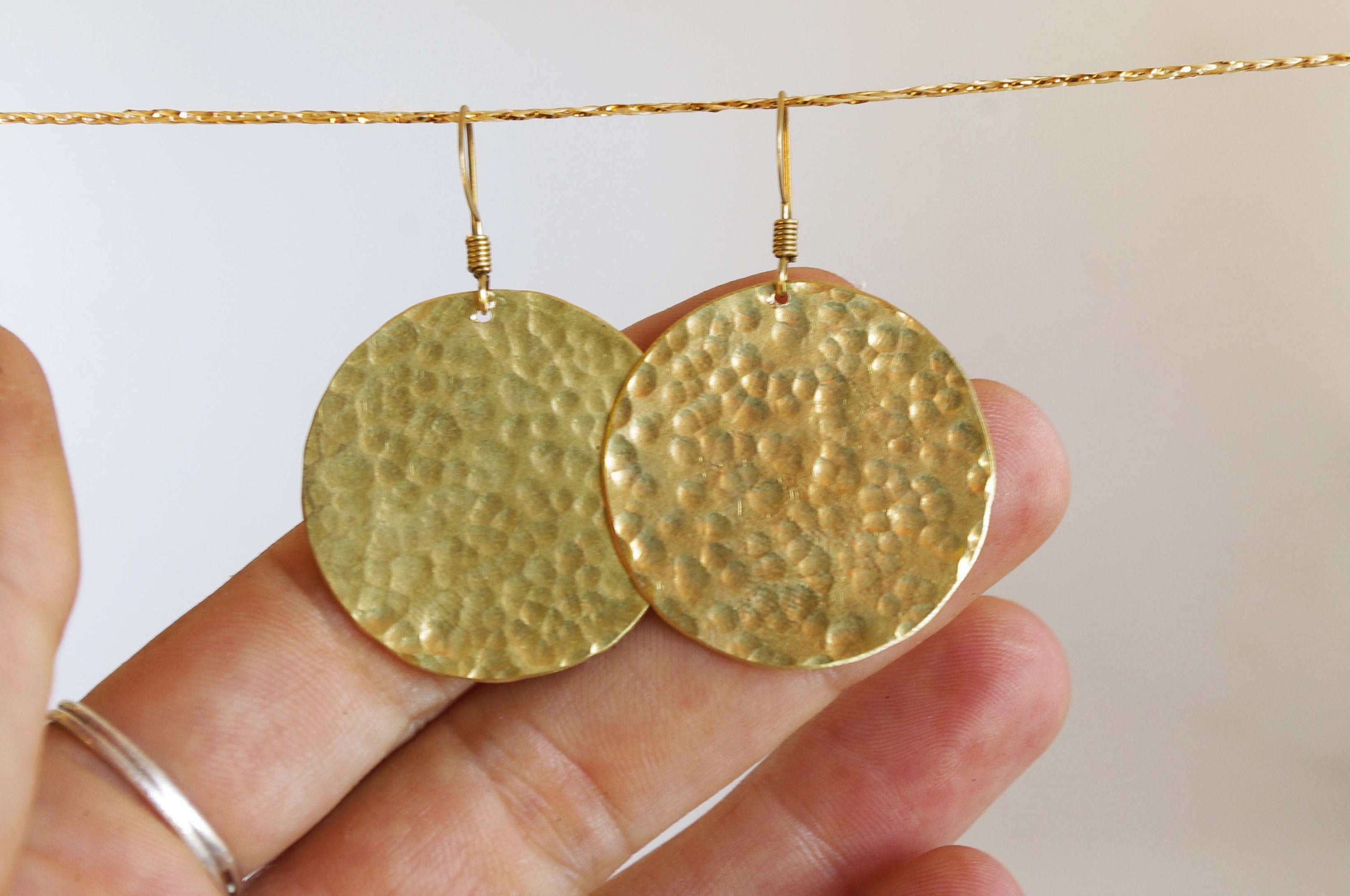 Round gold-plated earrings, brass earrings, gold disc earrings, large gold earrings
