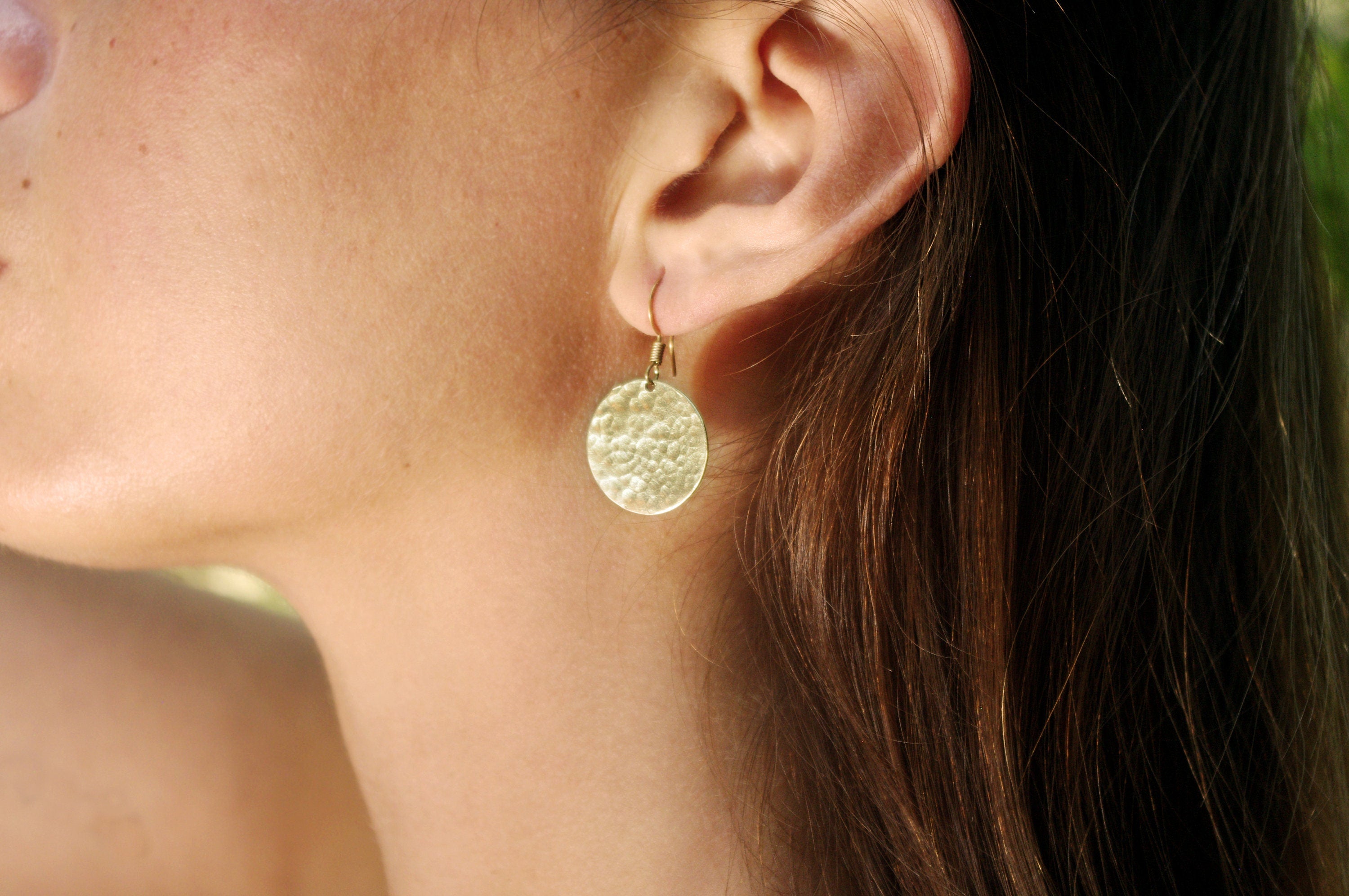 Small round gold-plated brass earrings