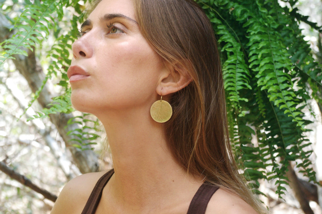 Small round gold-plated brass earrings