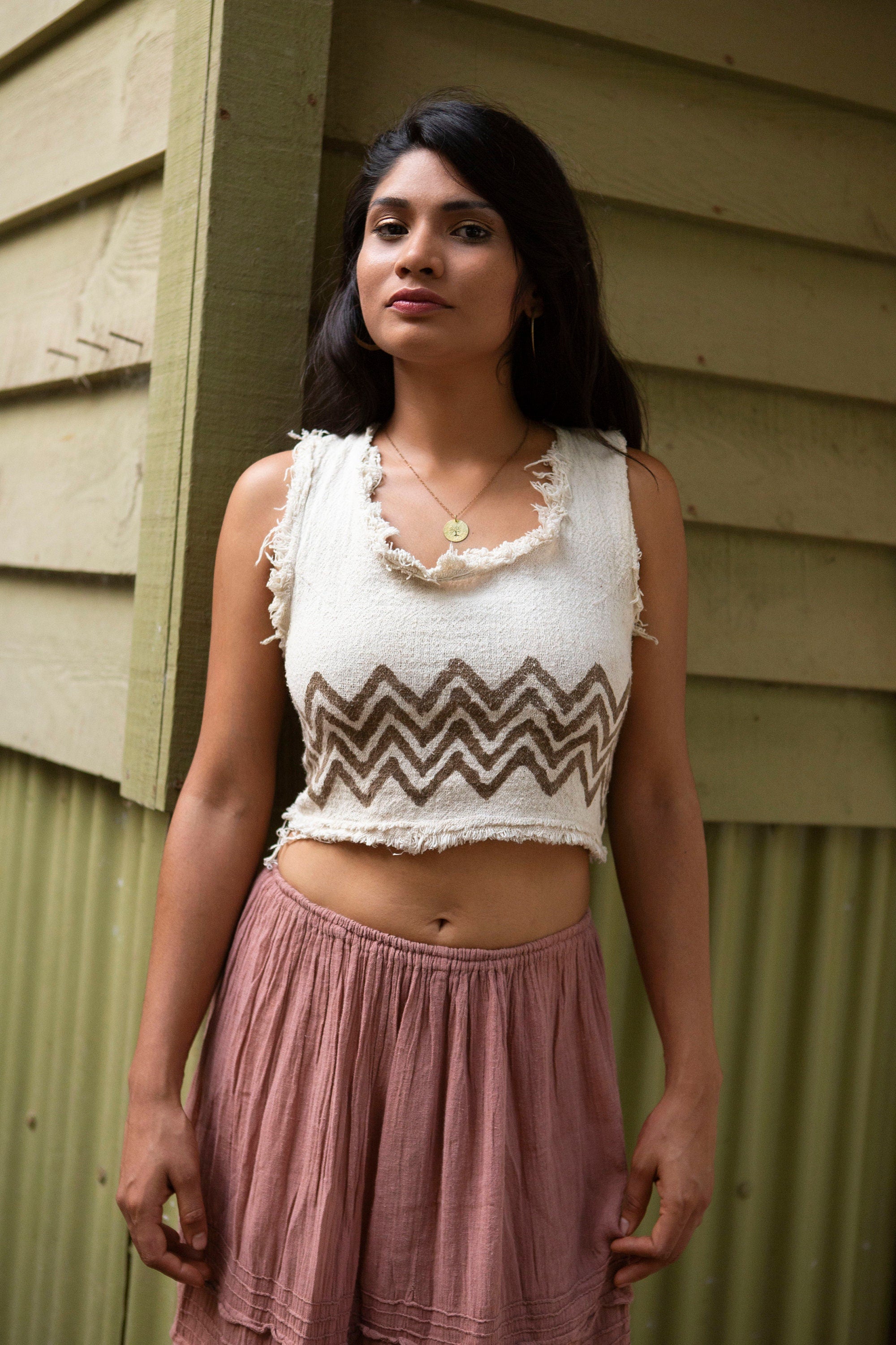 Festival top, block print top, hippy top, natural cropped top