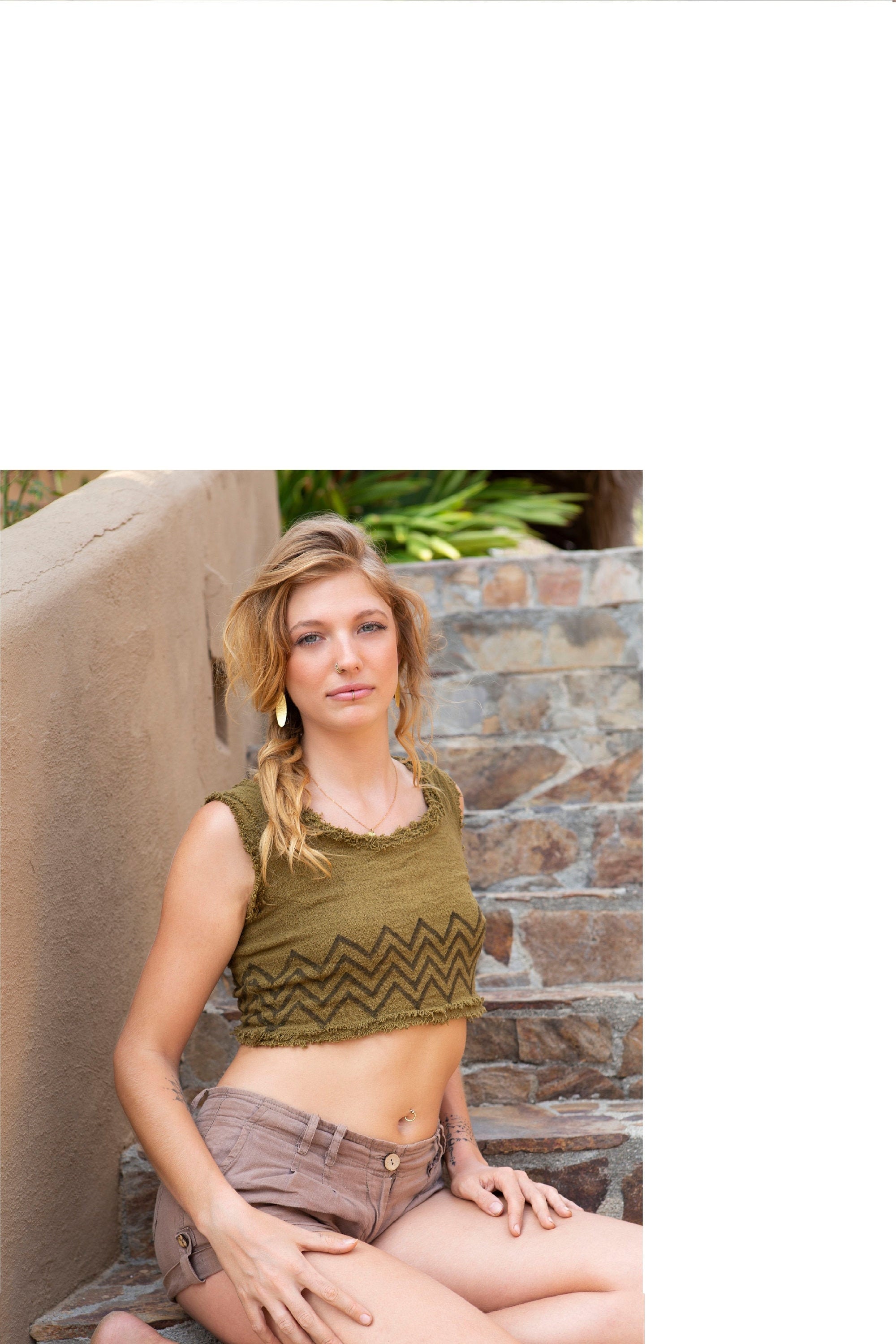 Festival top, block print top, hippy top, natural cropped top