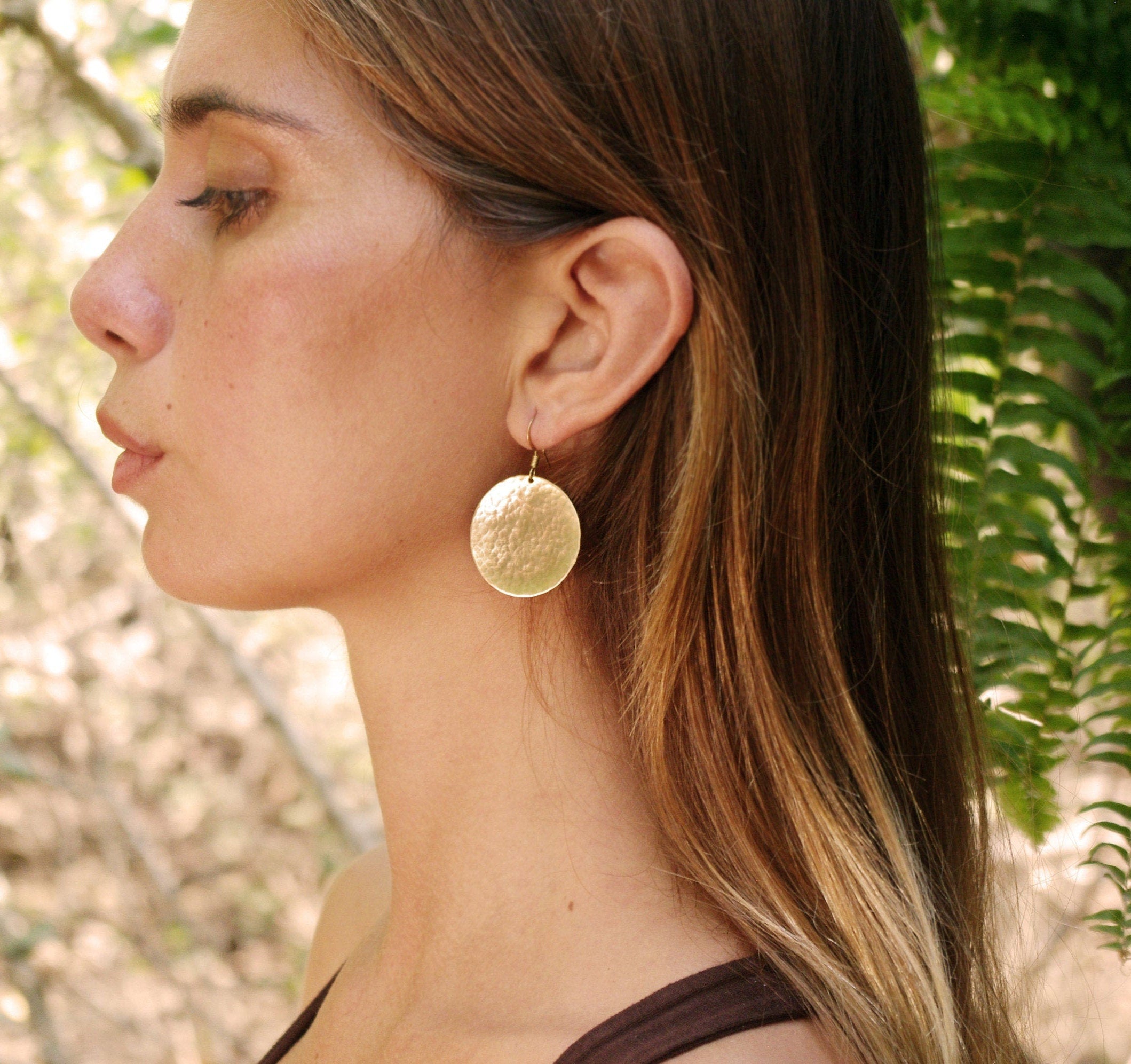 Round gold-plated earrings, brass earrings, gold disc earrings, large gold earrings