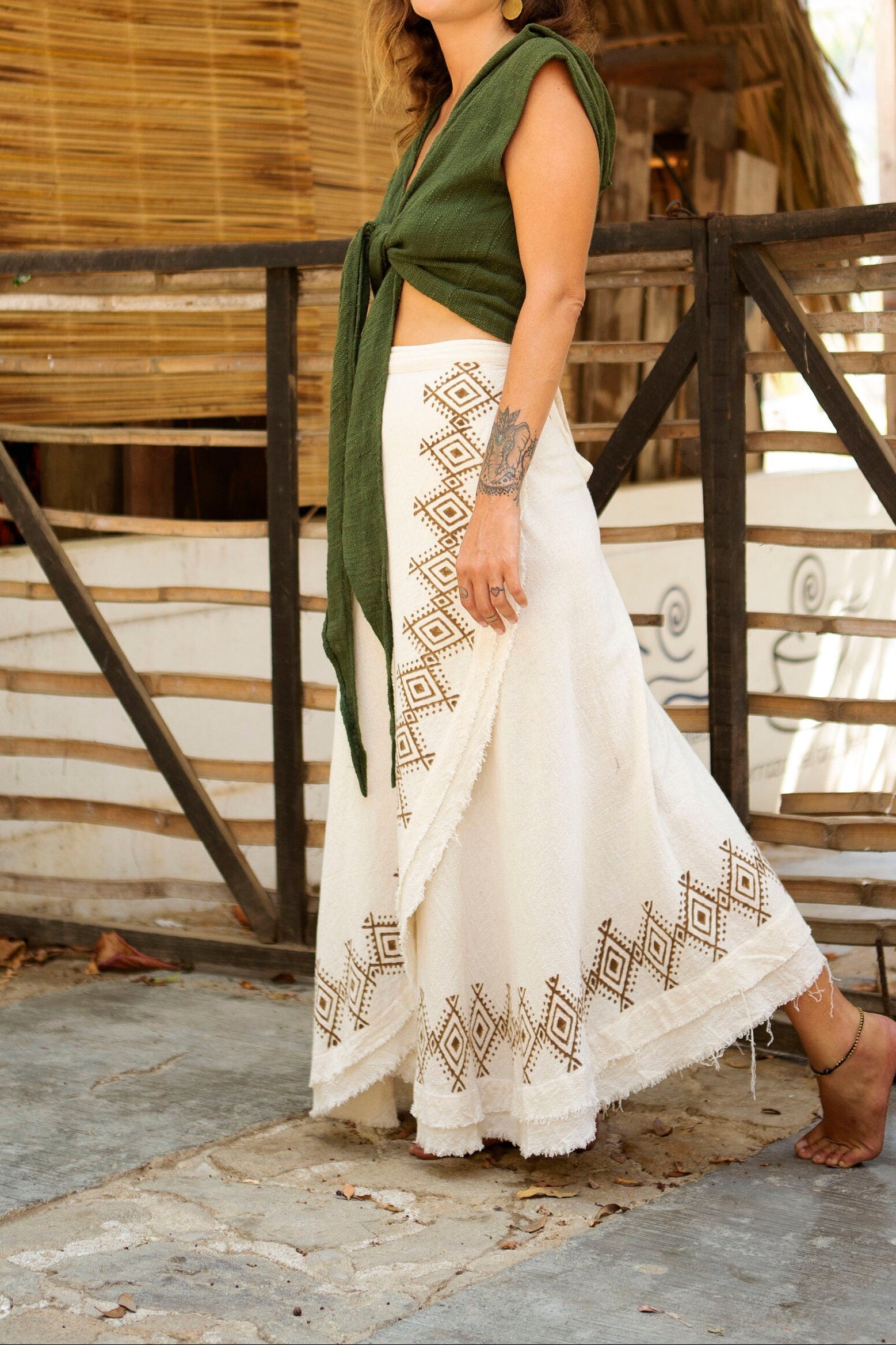 Black natural wrap skirt, long patterned wrap skirt, long cotton skirt, maxi skirt