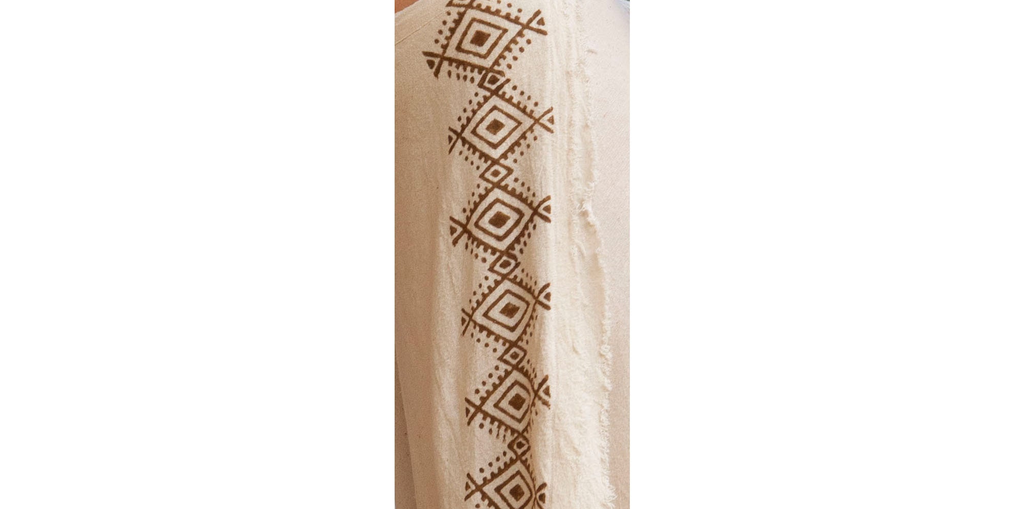 Long wrap skirt, natural wrap skirt, earth-toned skirt, frayed block-print wrap skirt