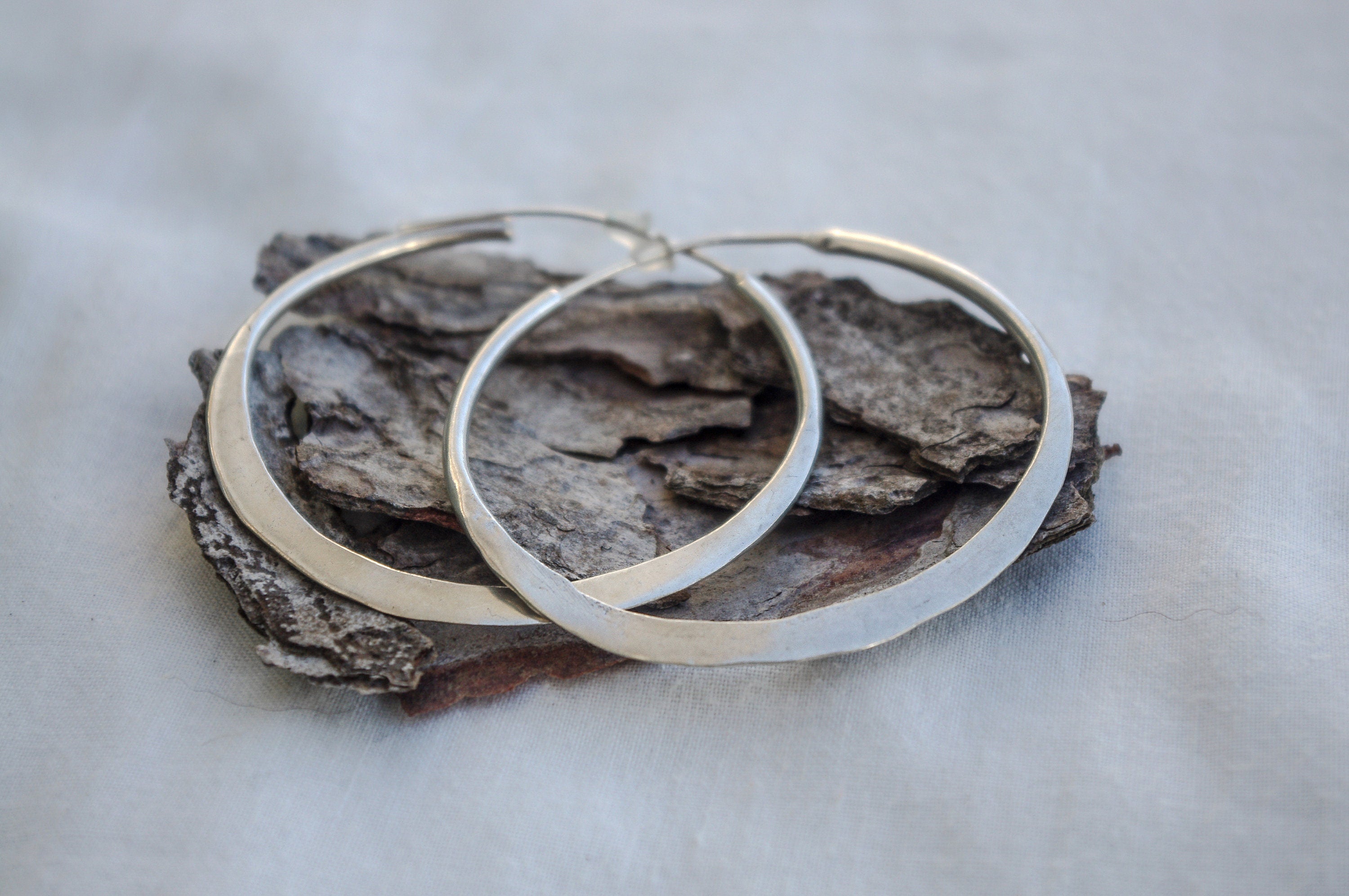 Flat silver-plated hoops, large hoops, boho hoops