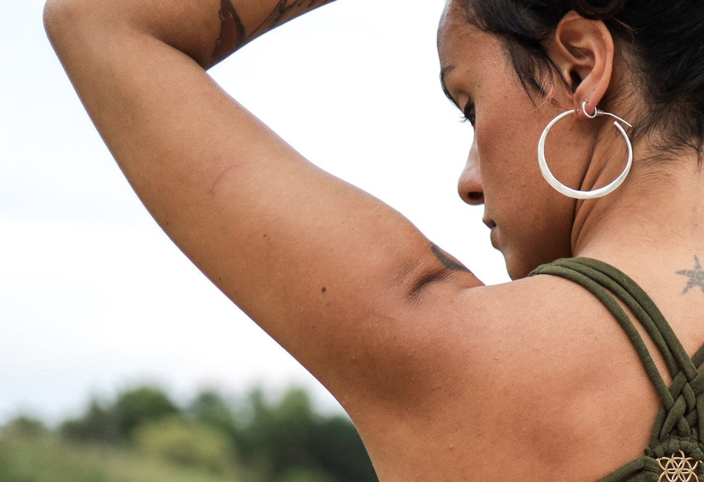 Small silver-plated hoops, boho hoops