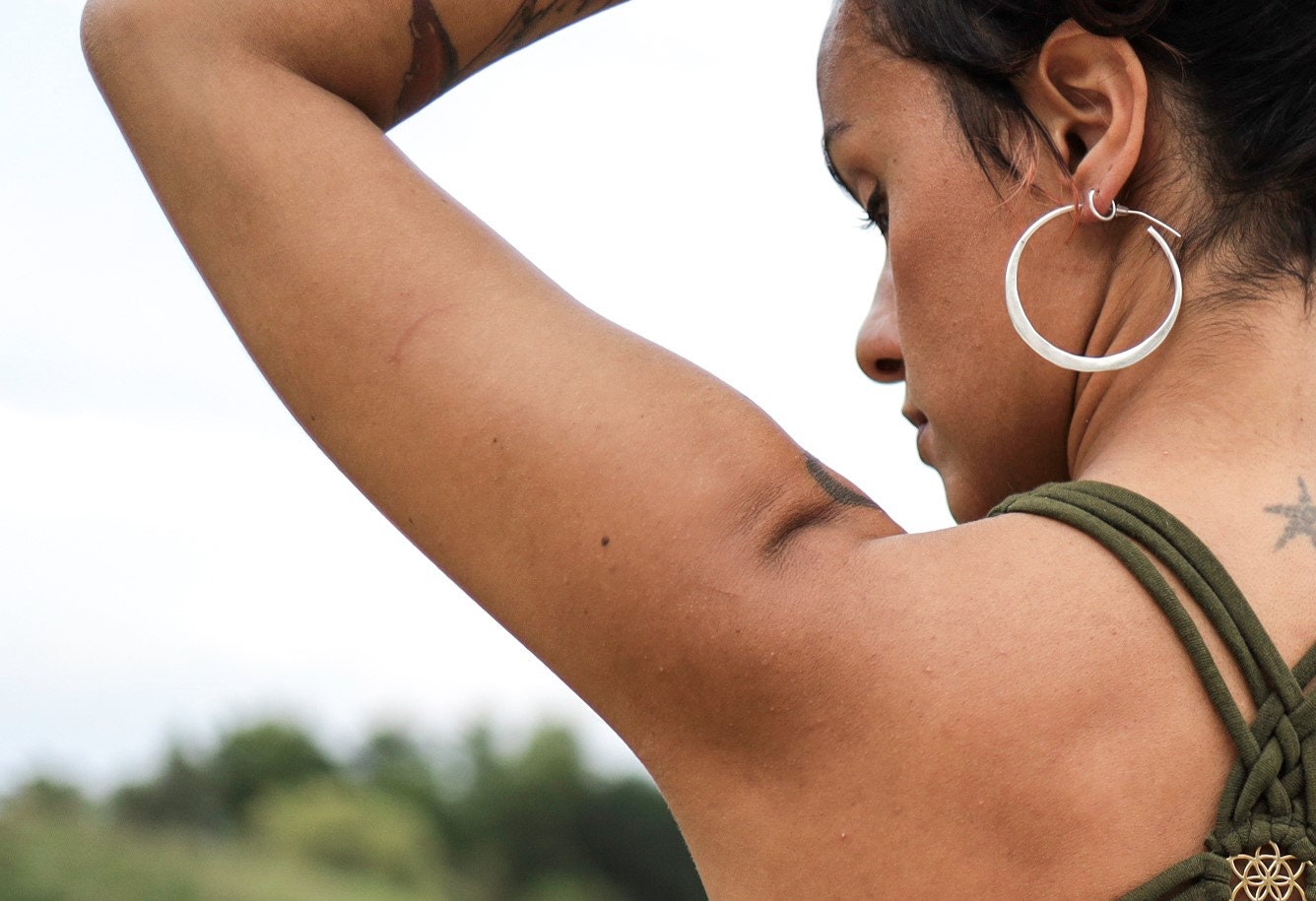 Flat silver-plated hoops, large hoops, boho hoops