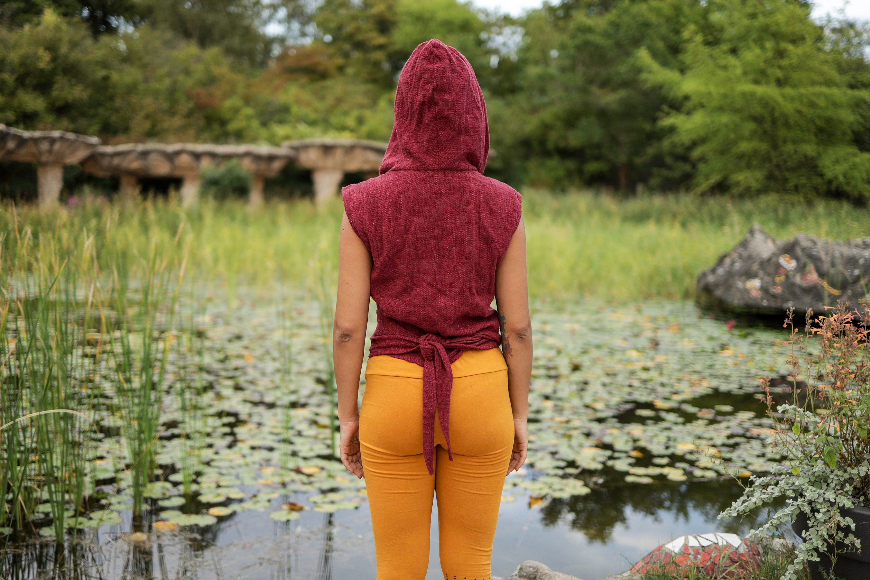 Wrap-style Black Hooded Top