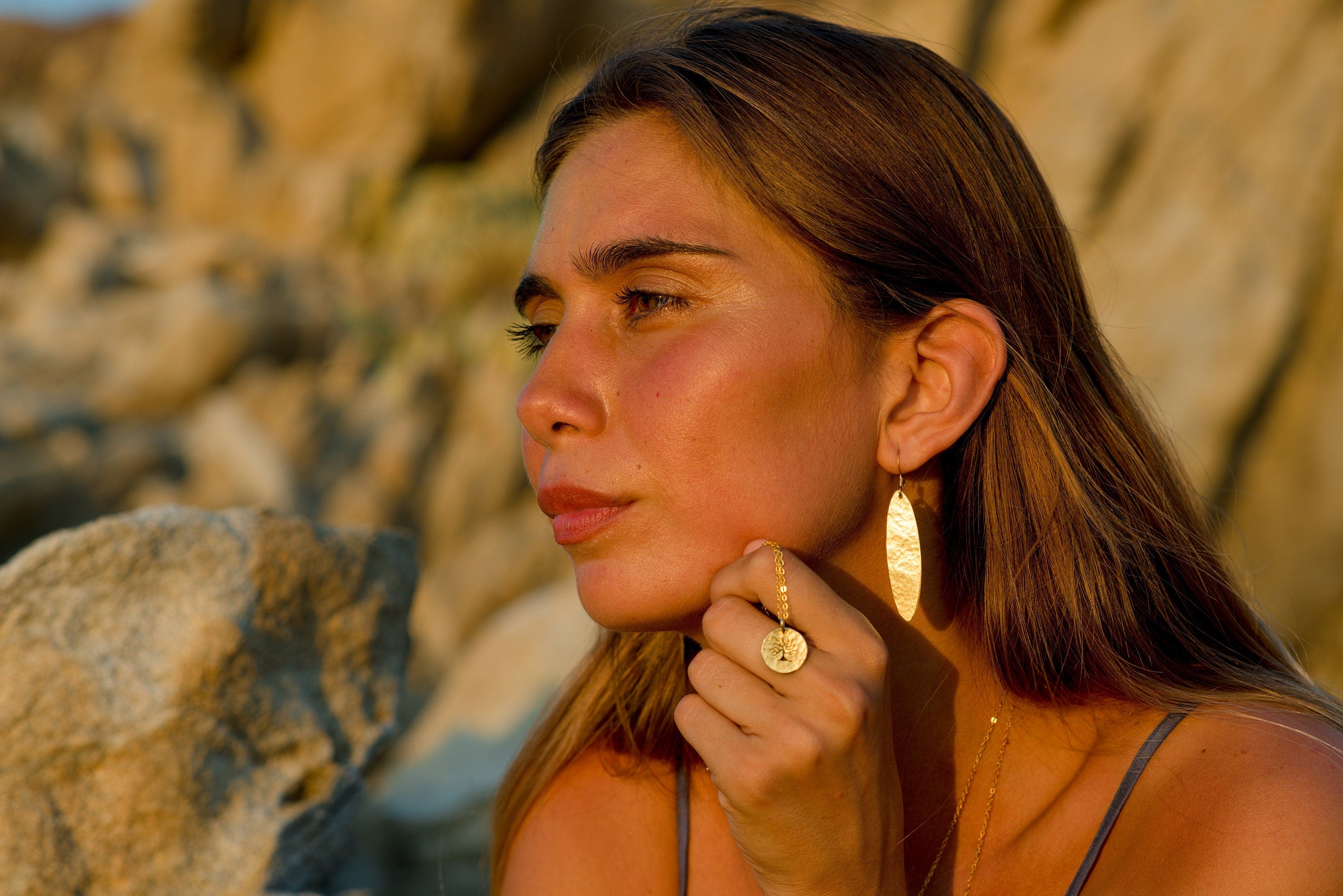 Oval brass drop earrings