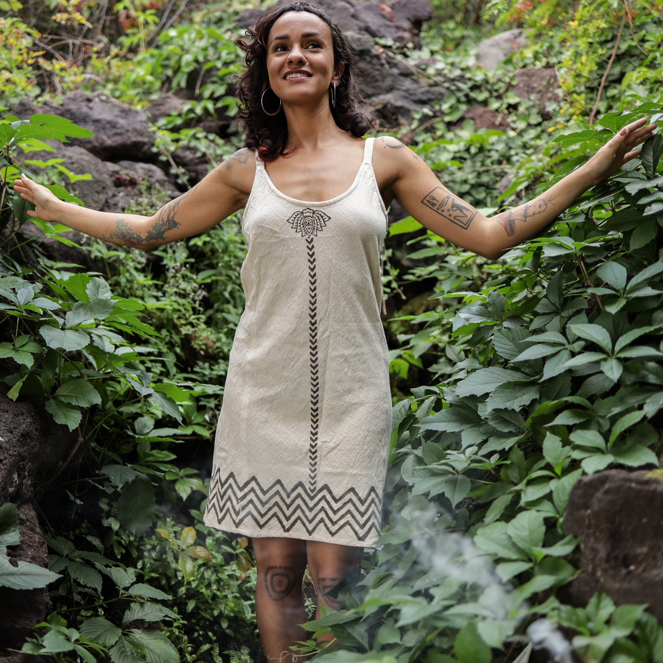 Cotton summer dress with lotus flower