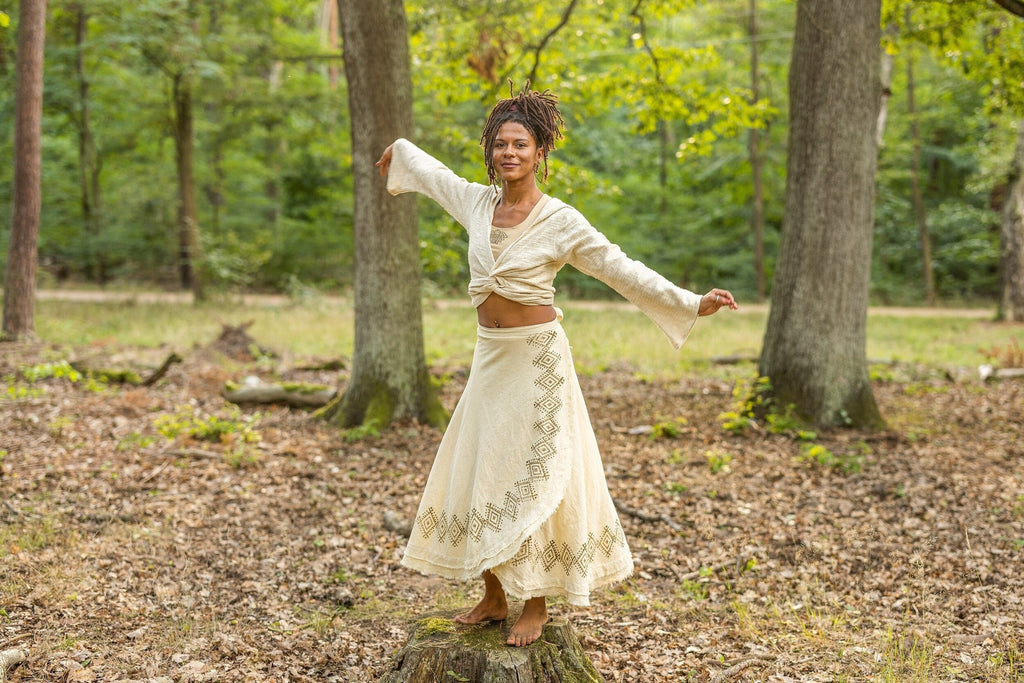 Jupe longue portefeuille à imprimé au bloc