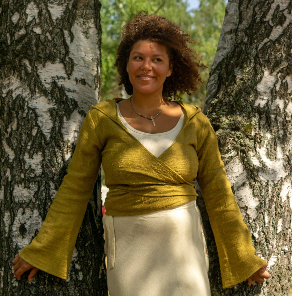 Haut cache-cœur bohème à capuche