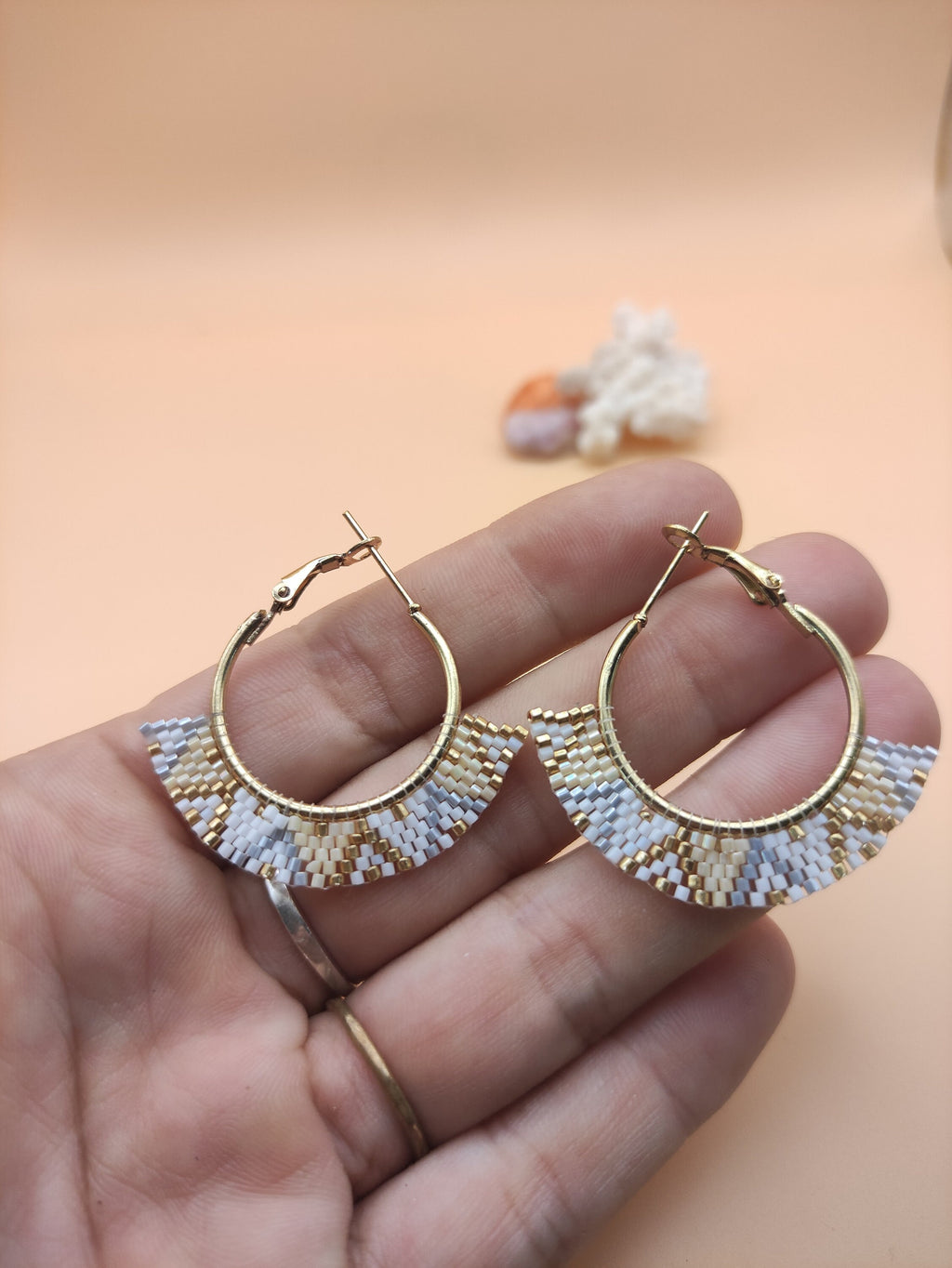 Gold hoops with glass beads