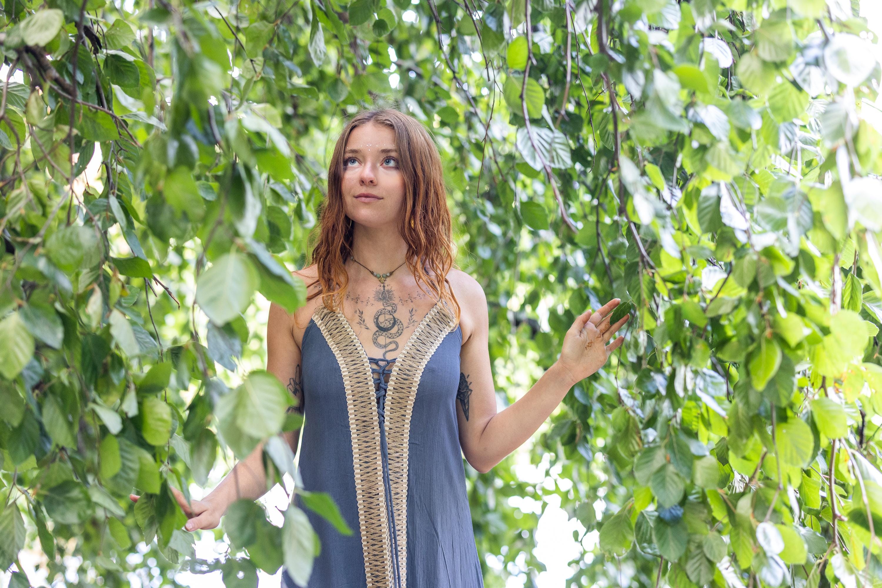 Floor-length blue boho dress