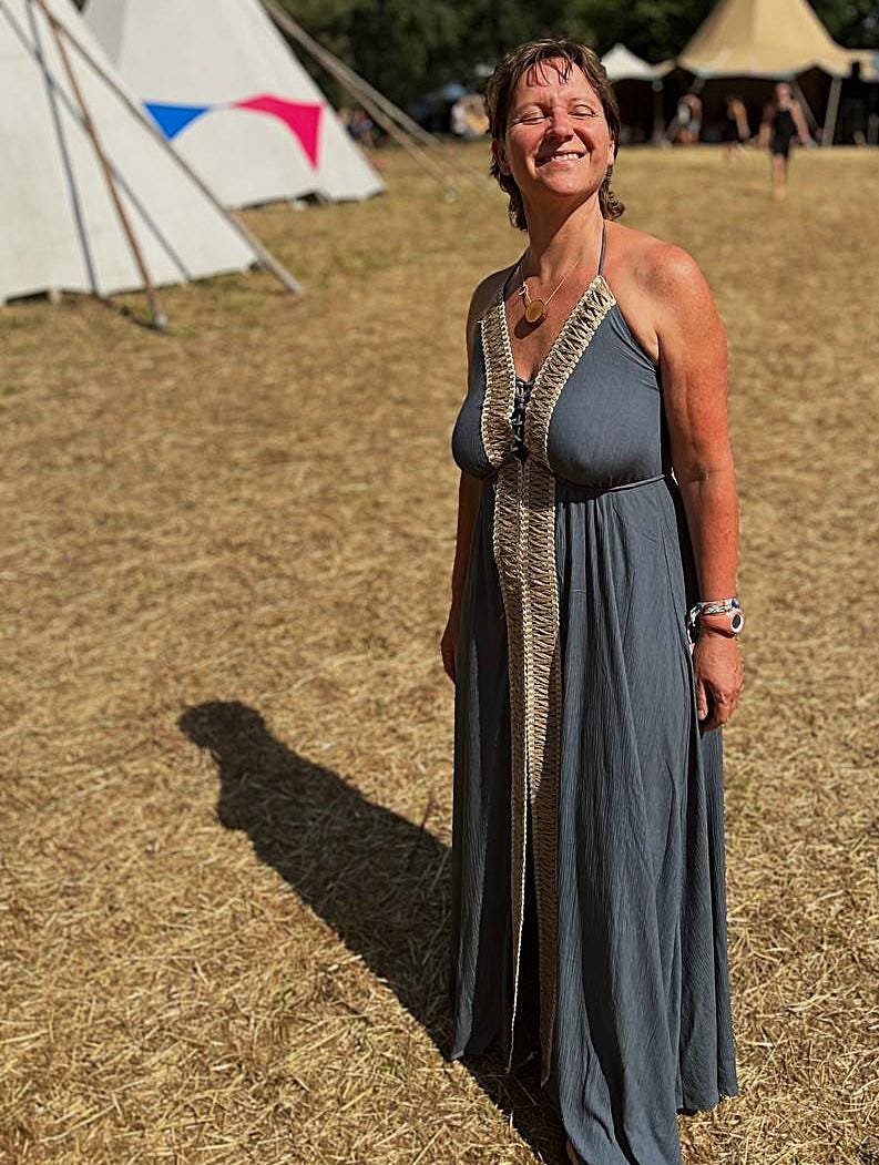 Floor-length blue boho dress