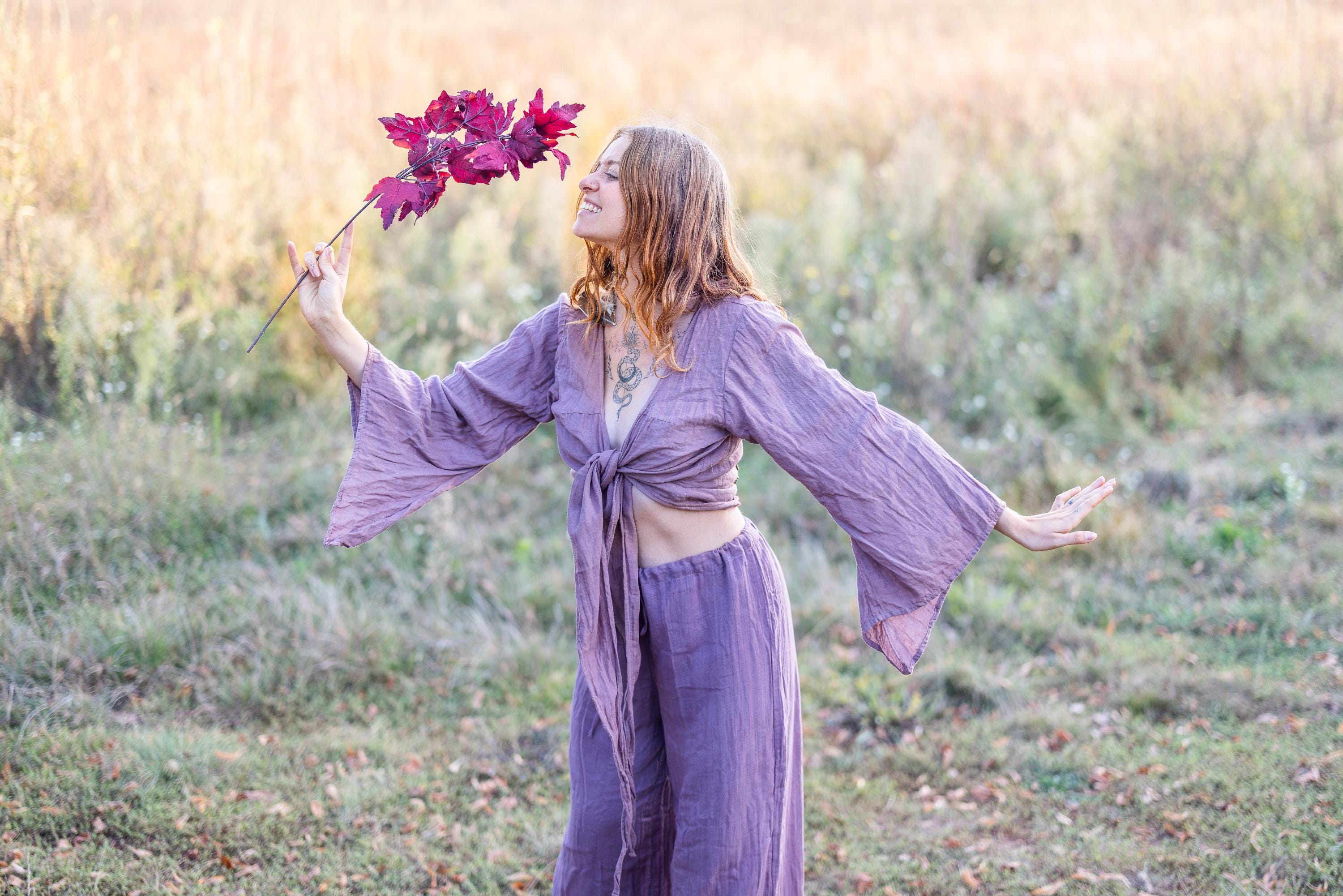 Wrap top with bell sleeves