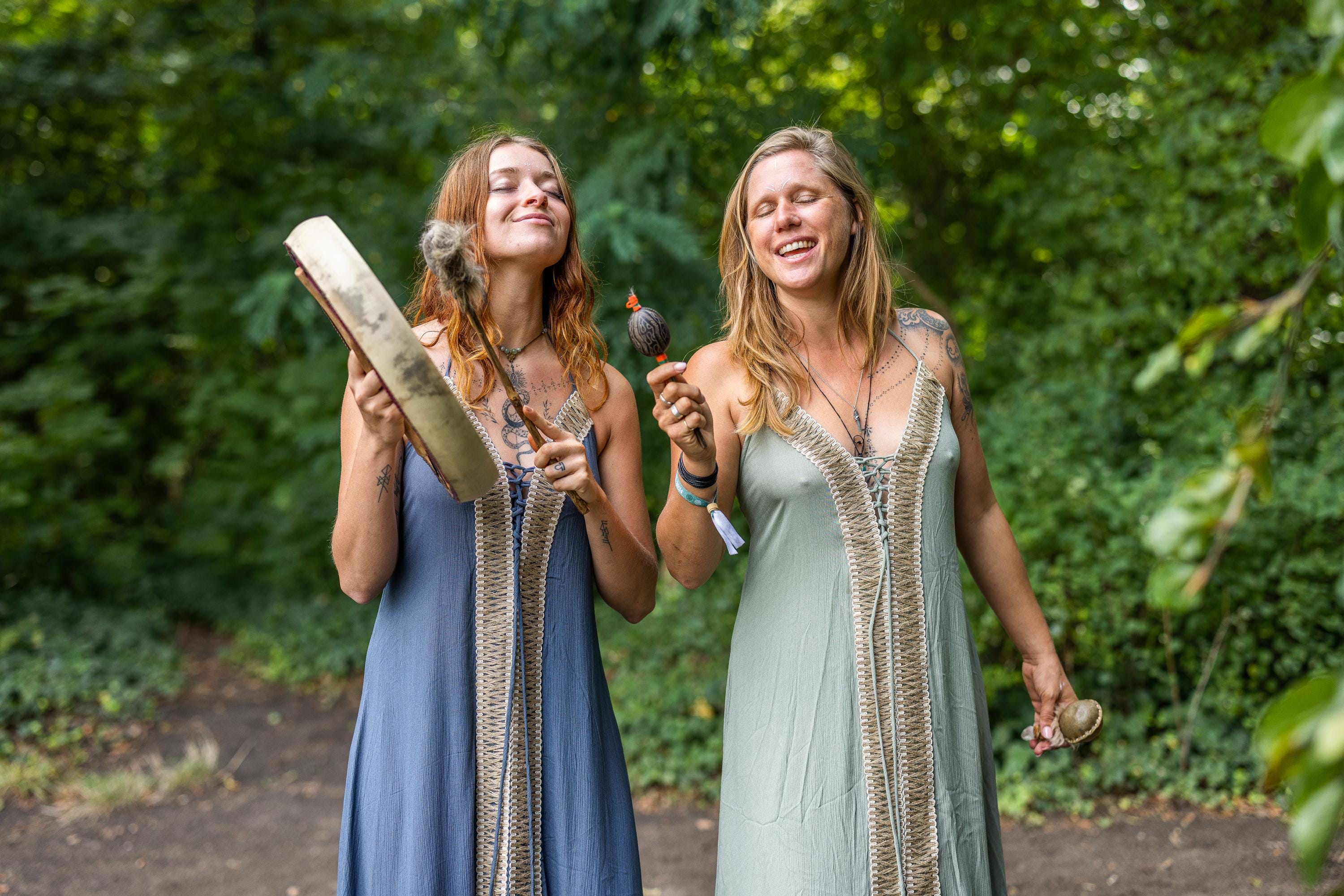 Floor-length blue boho dress