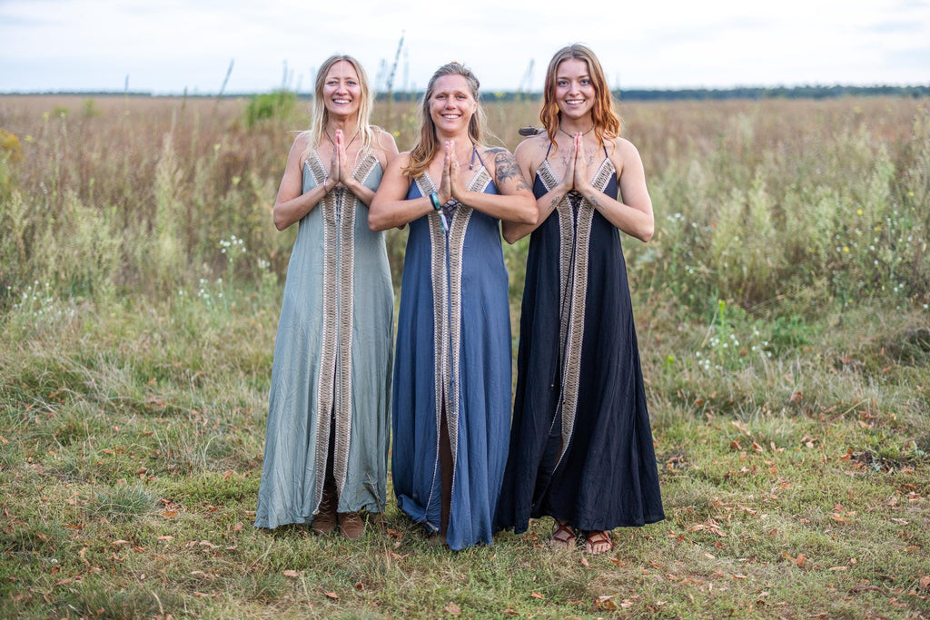 Floor-length blue boho dress