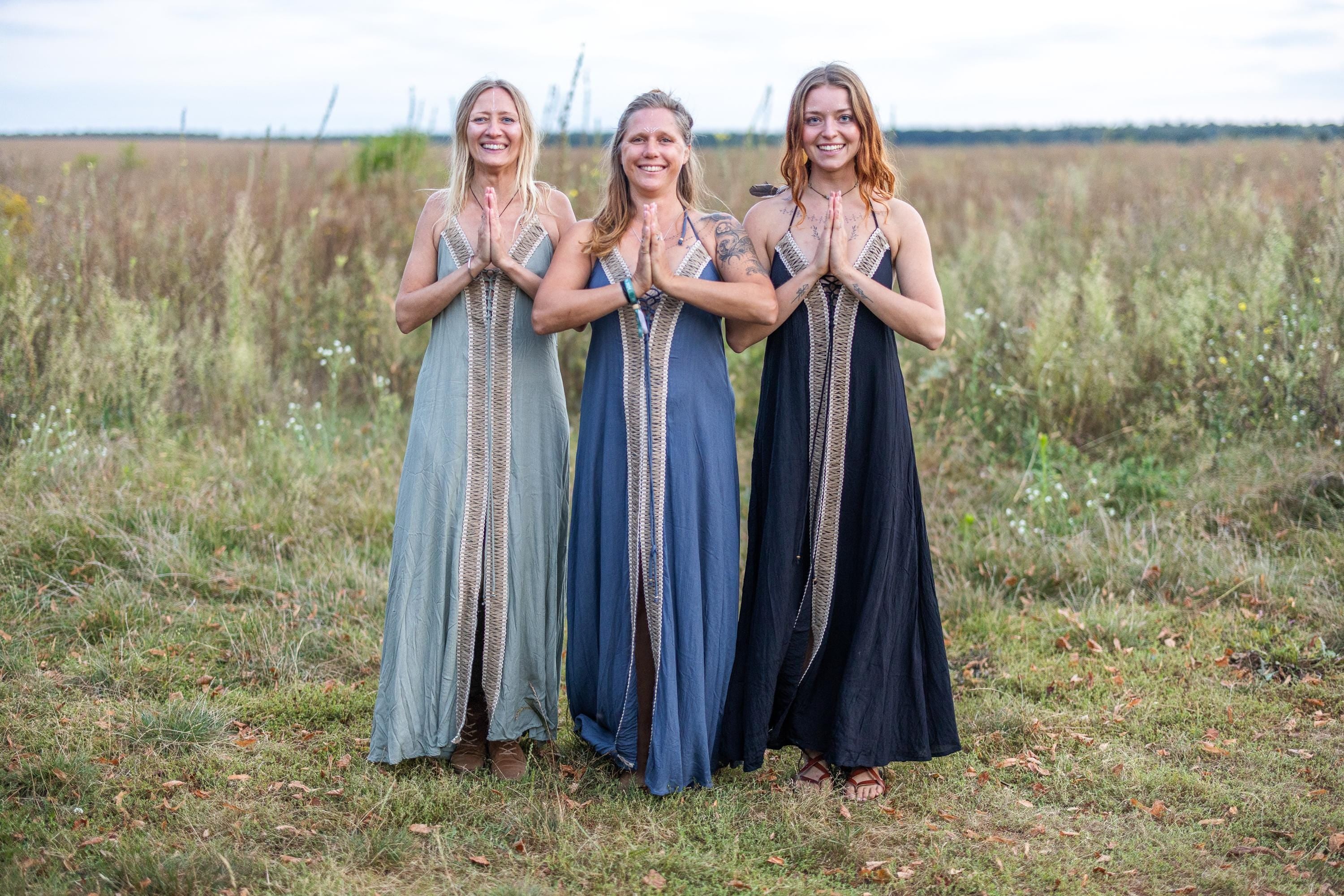 Floor-length blue boho dress