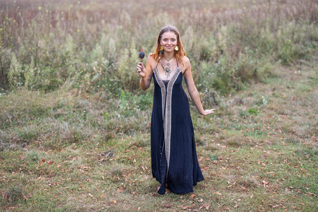 Floor-length blue boho dress