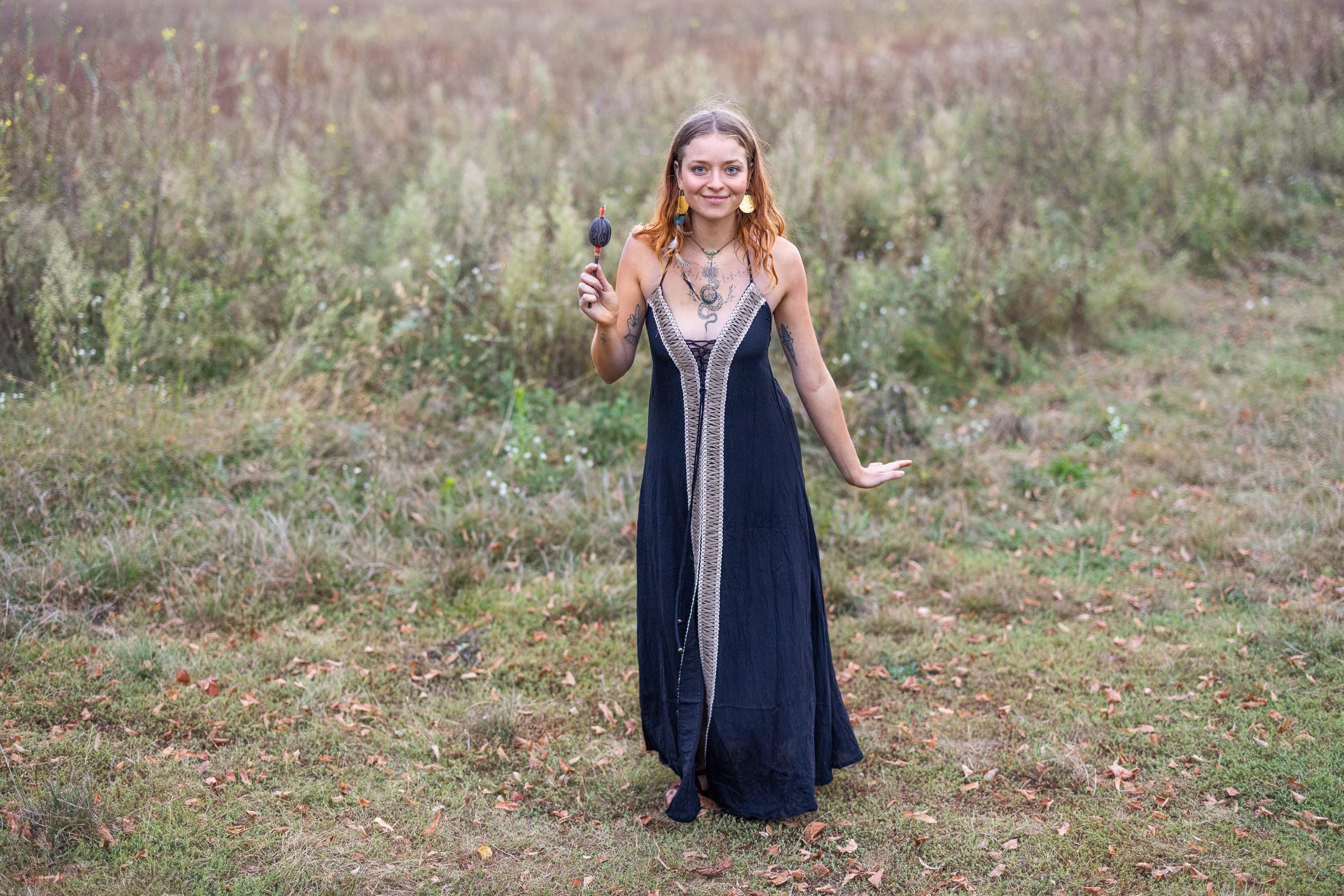 Floor-length blue boho dress