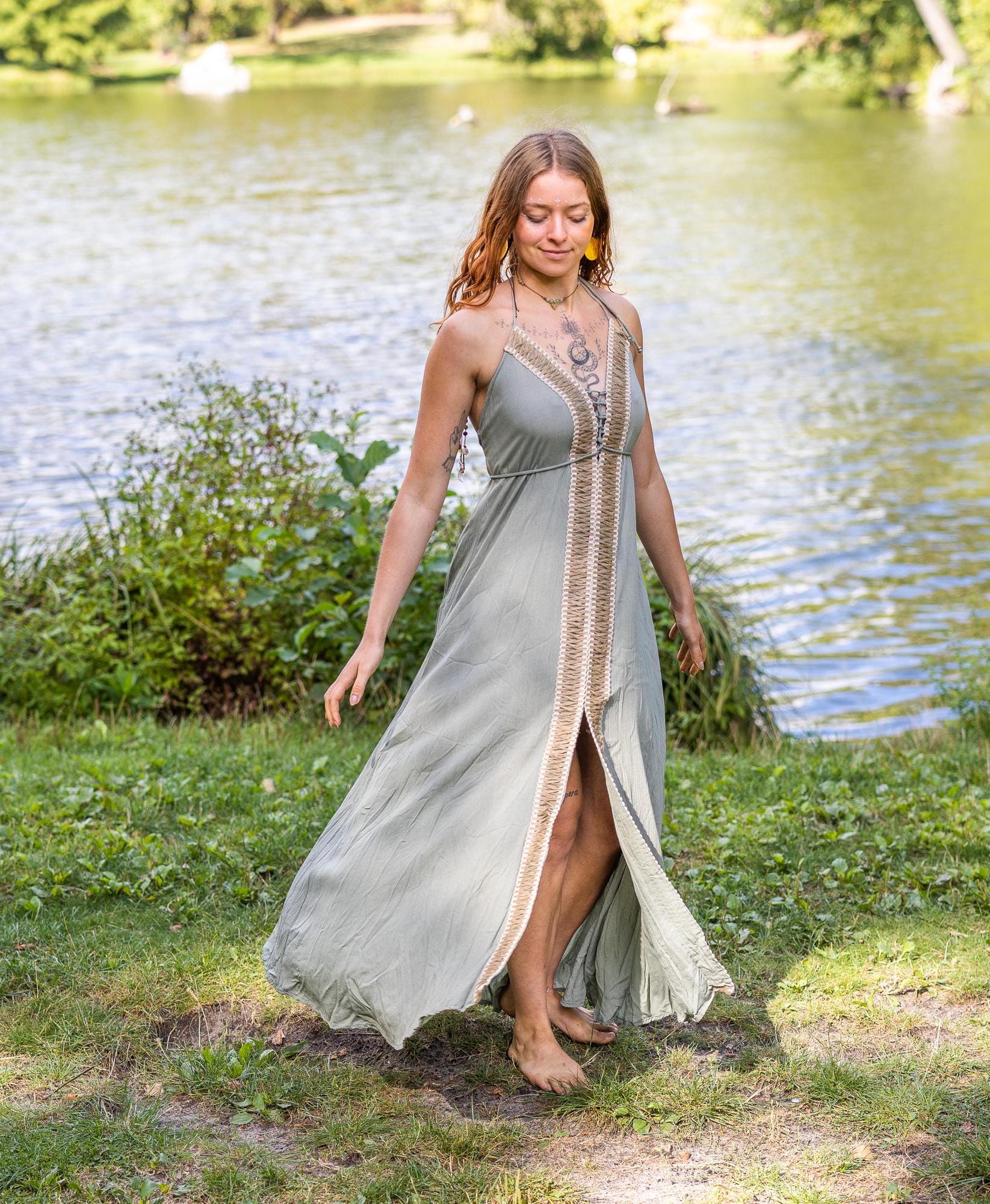 Floor-length blue boho dress