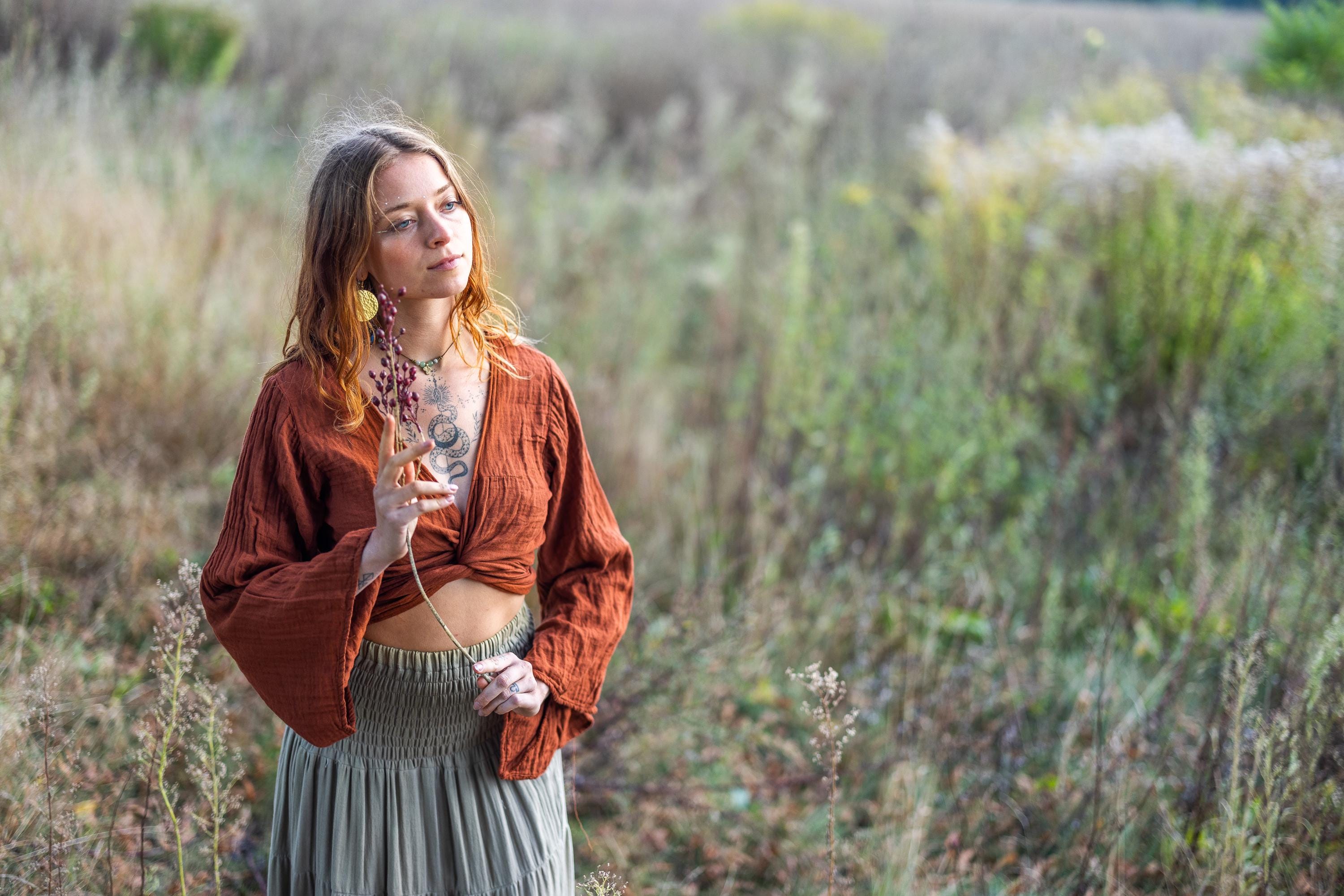 Wrap top with bell sleeves