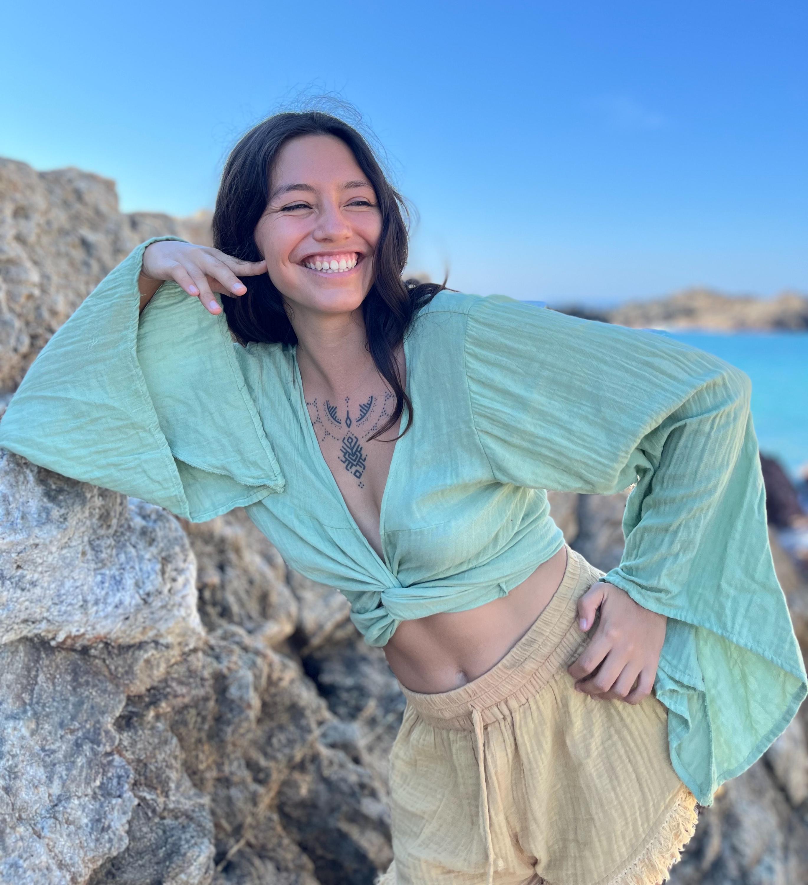 Wrap top with bell sleeves