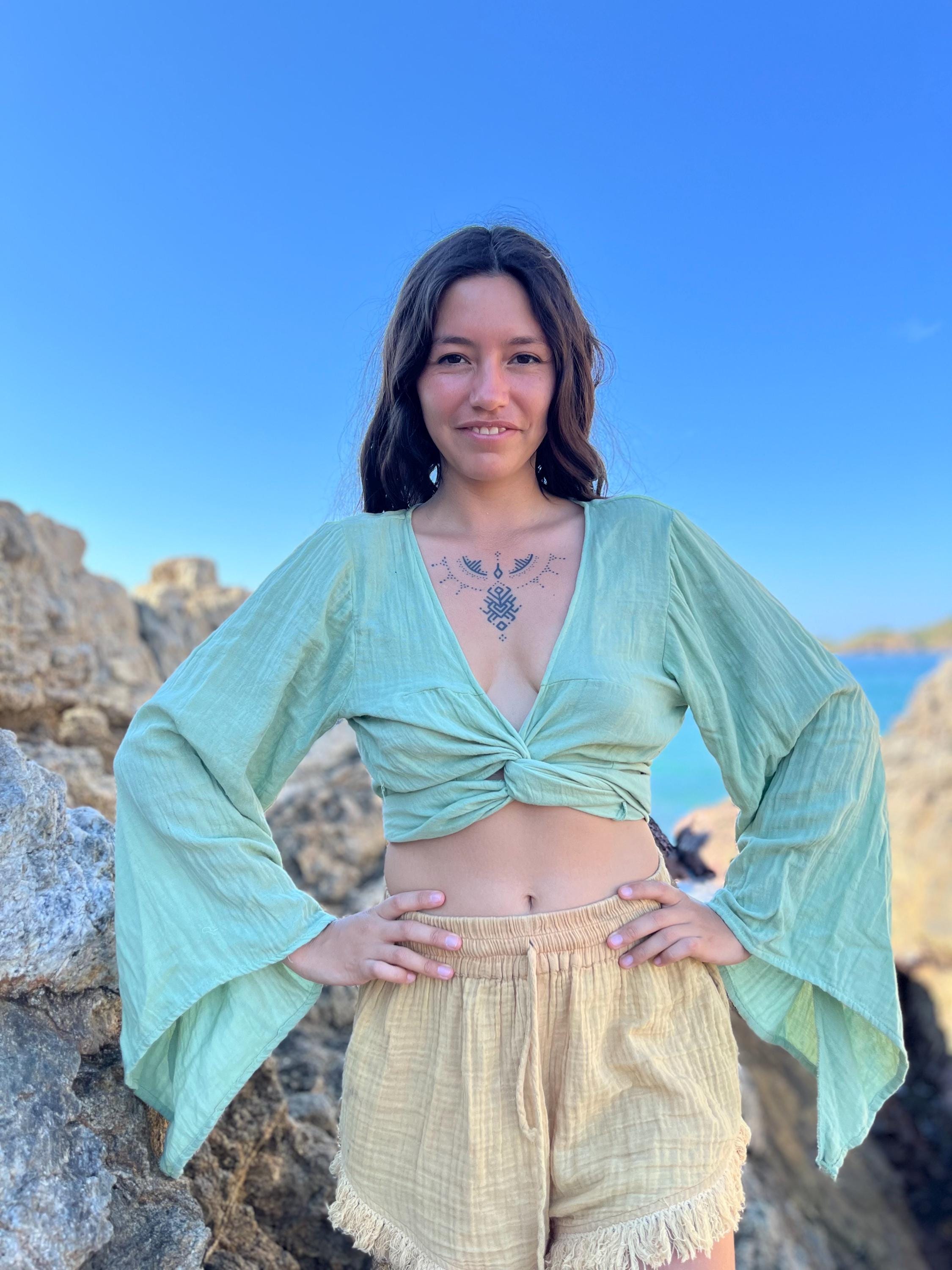 Wrap top with bell sleeves