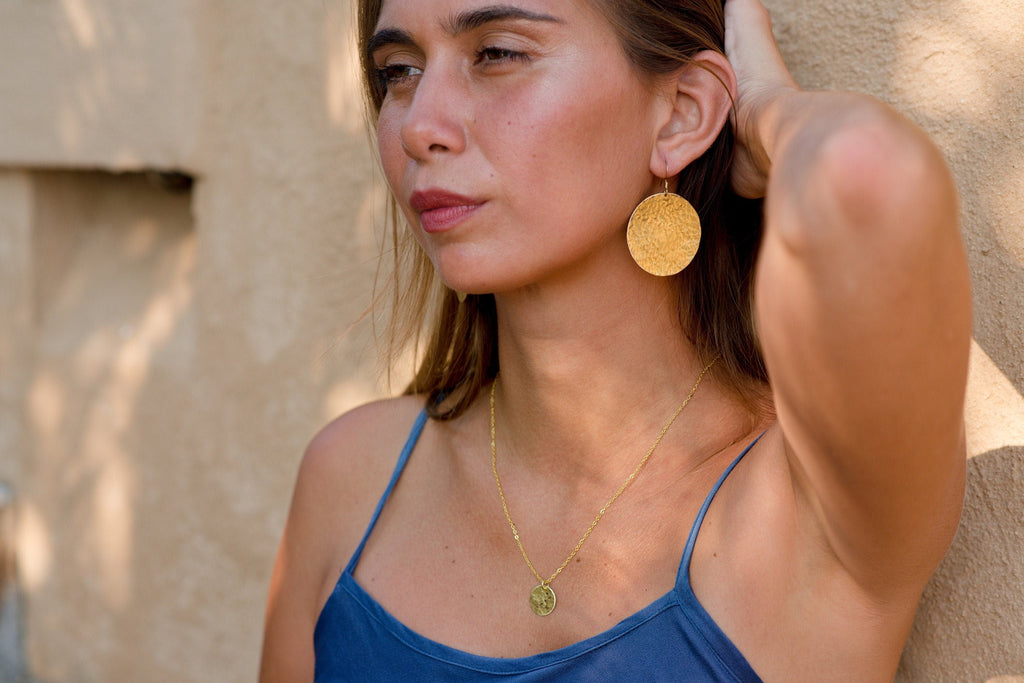Round gold-plated earrings, brass earrings, gold disc earrings, large gold earrings