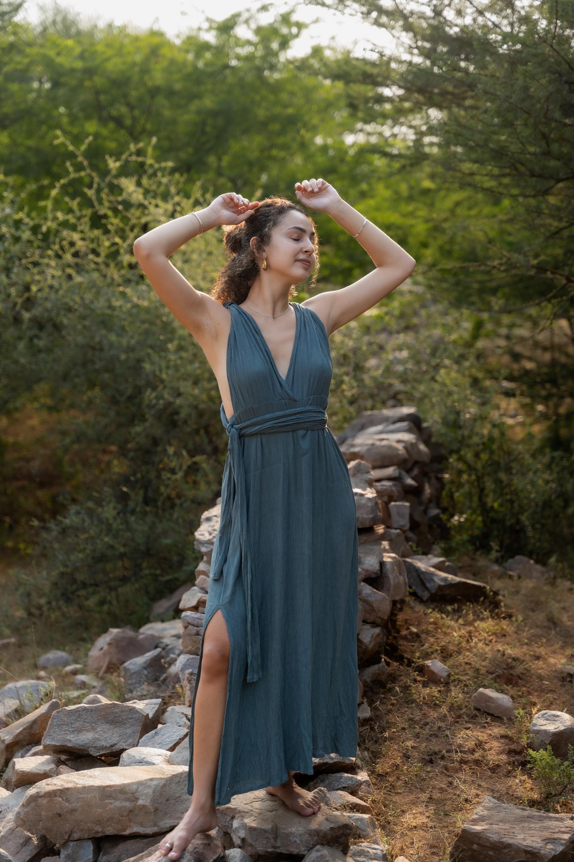Long wrap dress in viscose, bridesmaid dress
