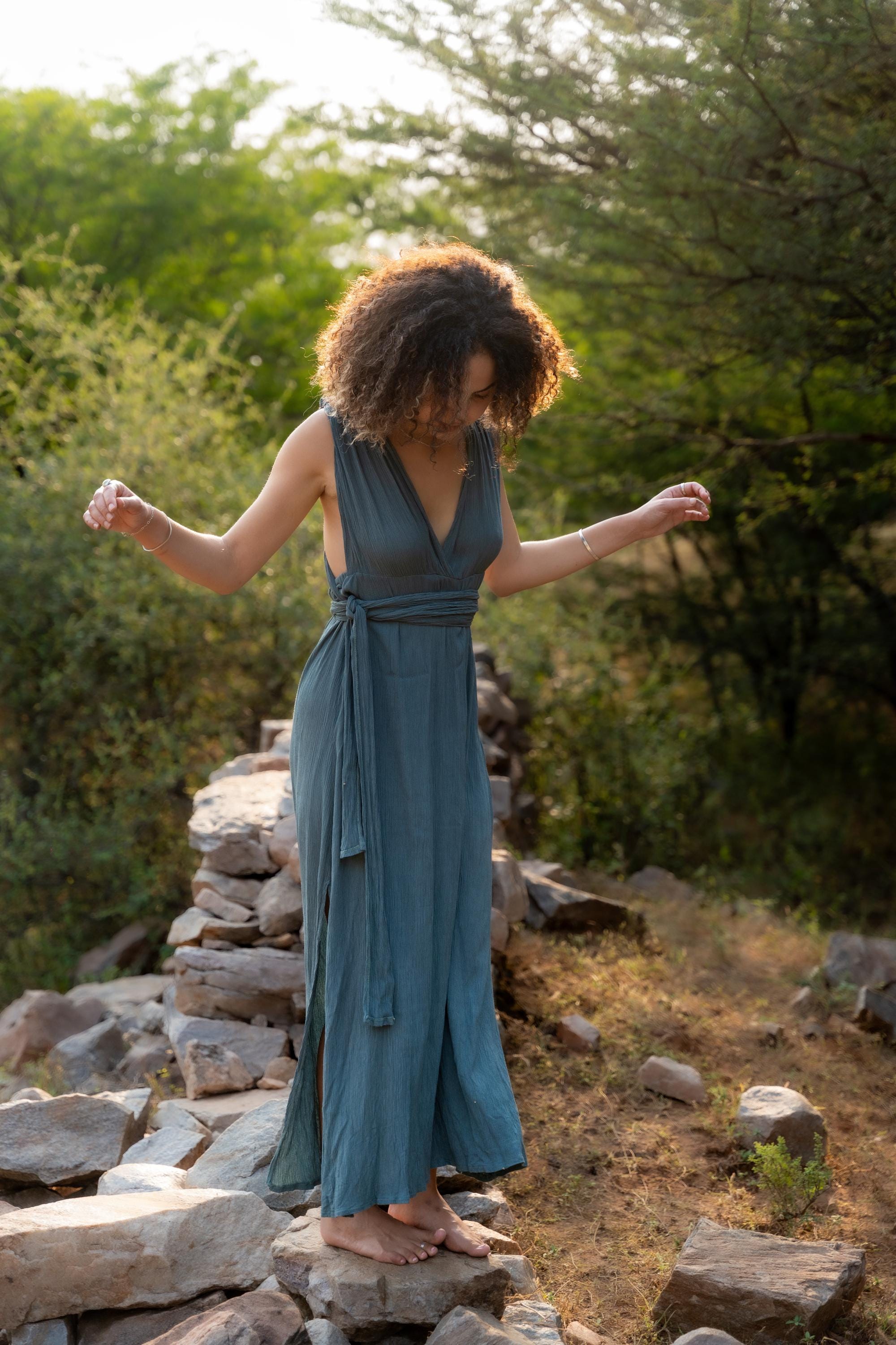 Long wrap dress in viscose, bridesmaid dress