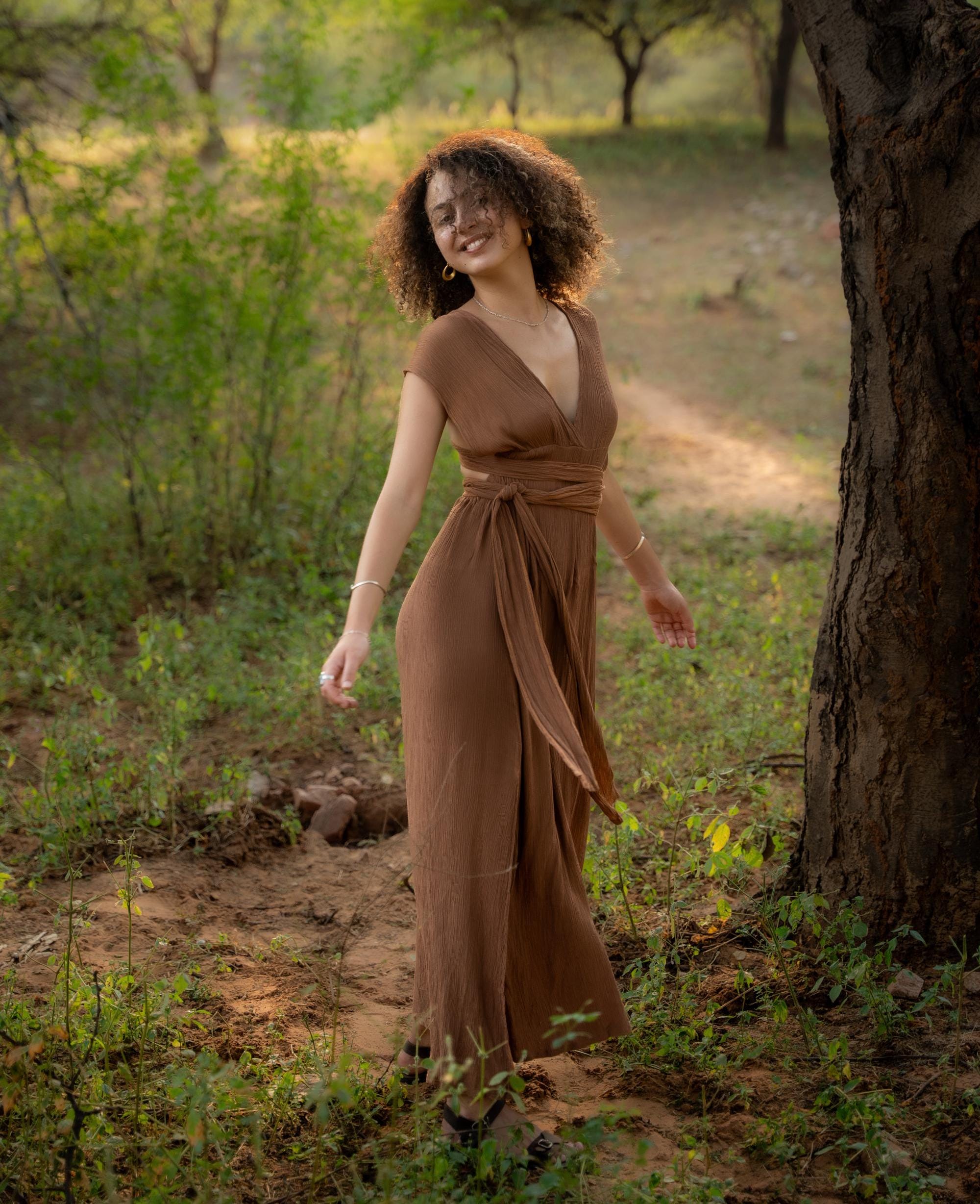 Floor-length wrap dress, bridesmaid dress