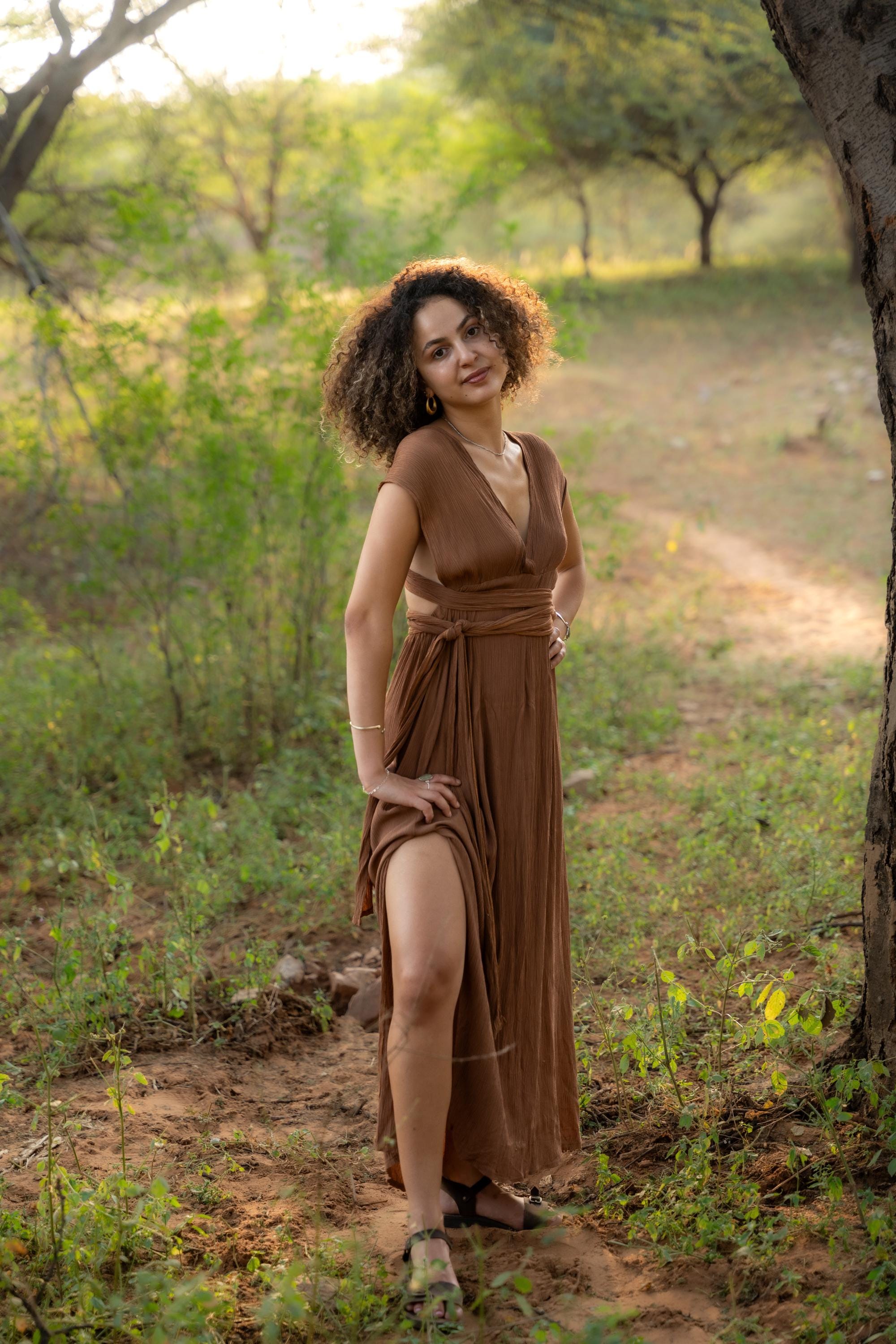 Floor-length wrap dress, bridesmaid dress