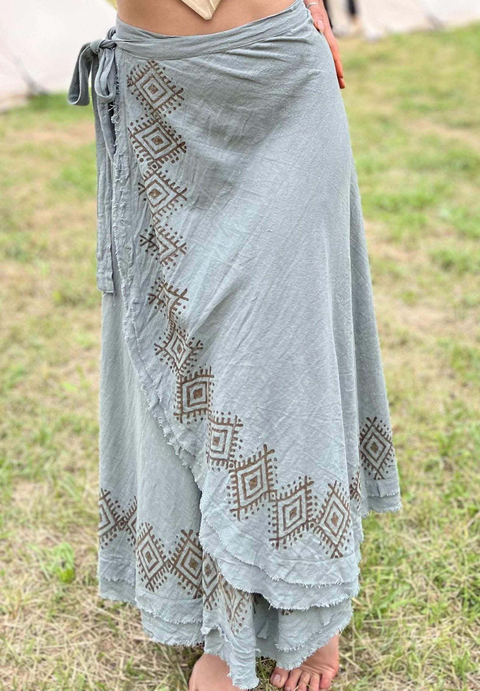 Black natural wrap skirt, long patterned wrap skirt, long cotton skirt, maxi skirt