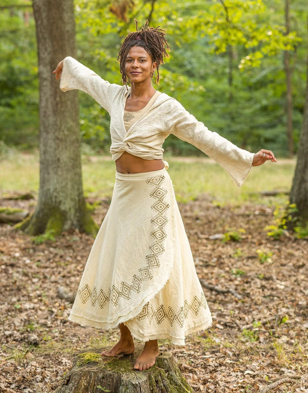 Jupe portefeuille longue naturelle noire, jupe portefeuille longue à motifs, jupe longue en coton, jupe longue maxi