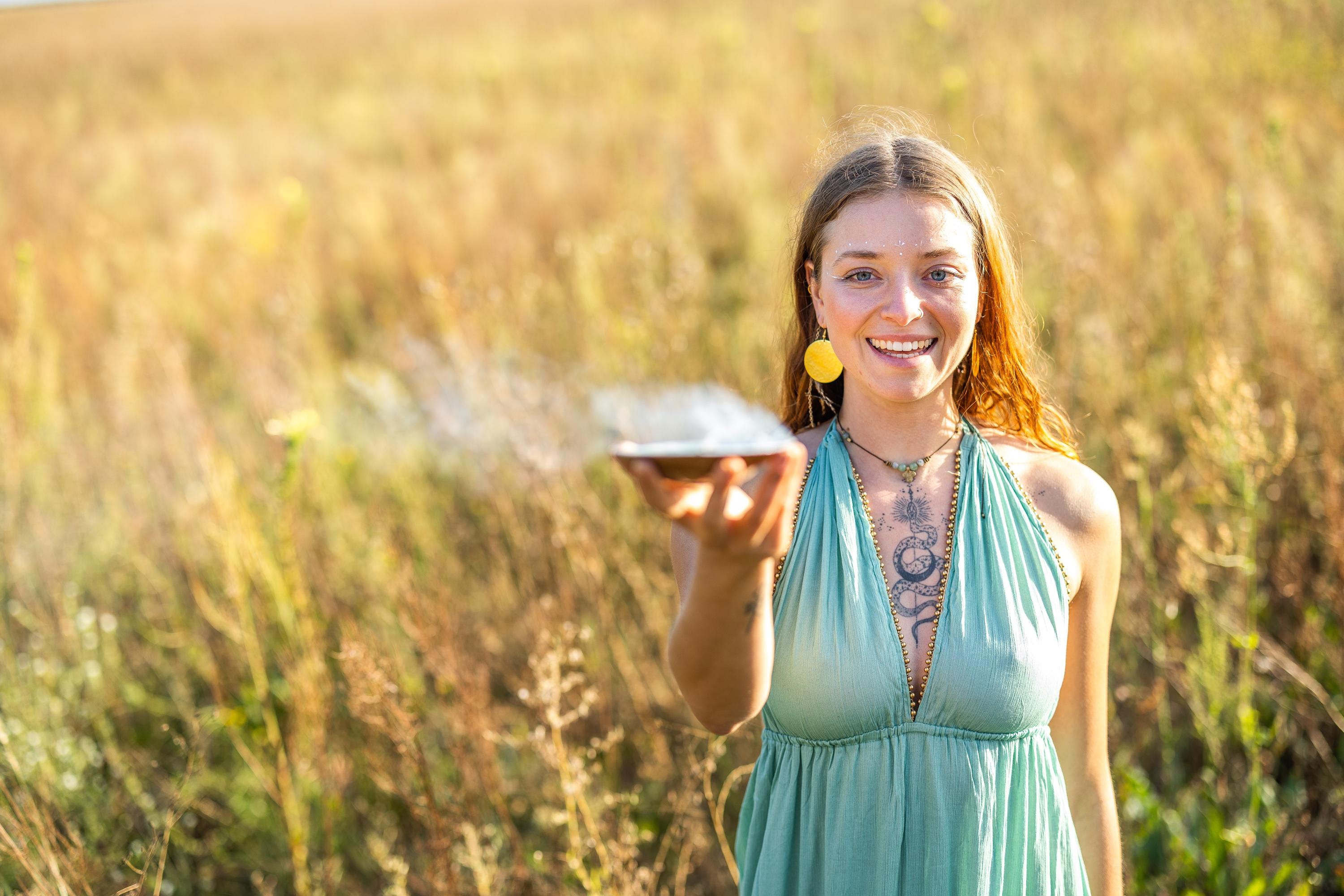 Long boho dress with gold beads on V-neck